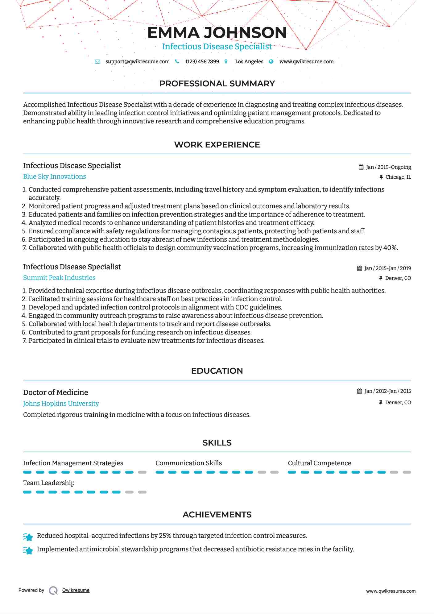 Infectious Disease Specialist Resume Template