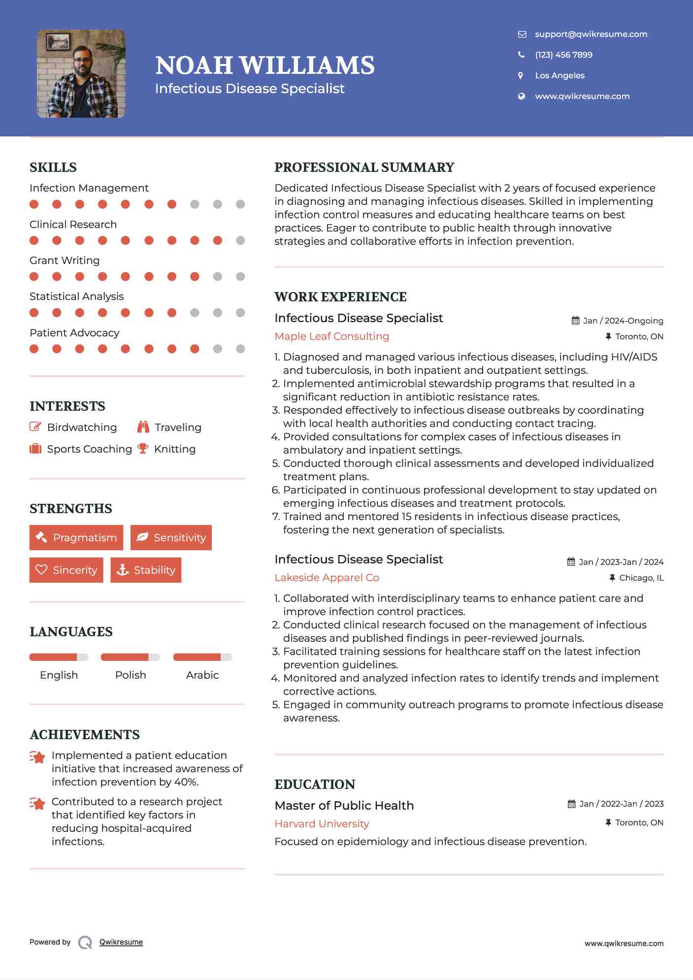 Infectious Disease Specialist Resume Example