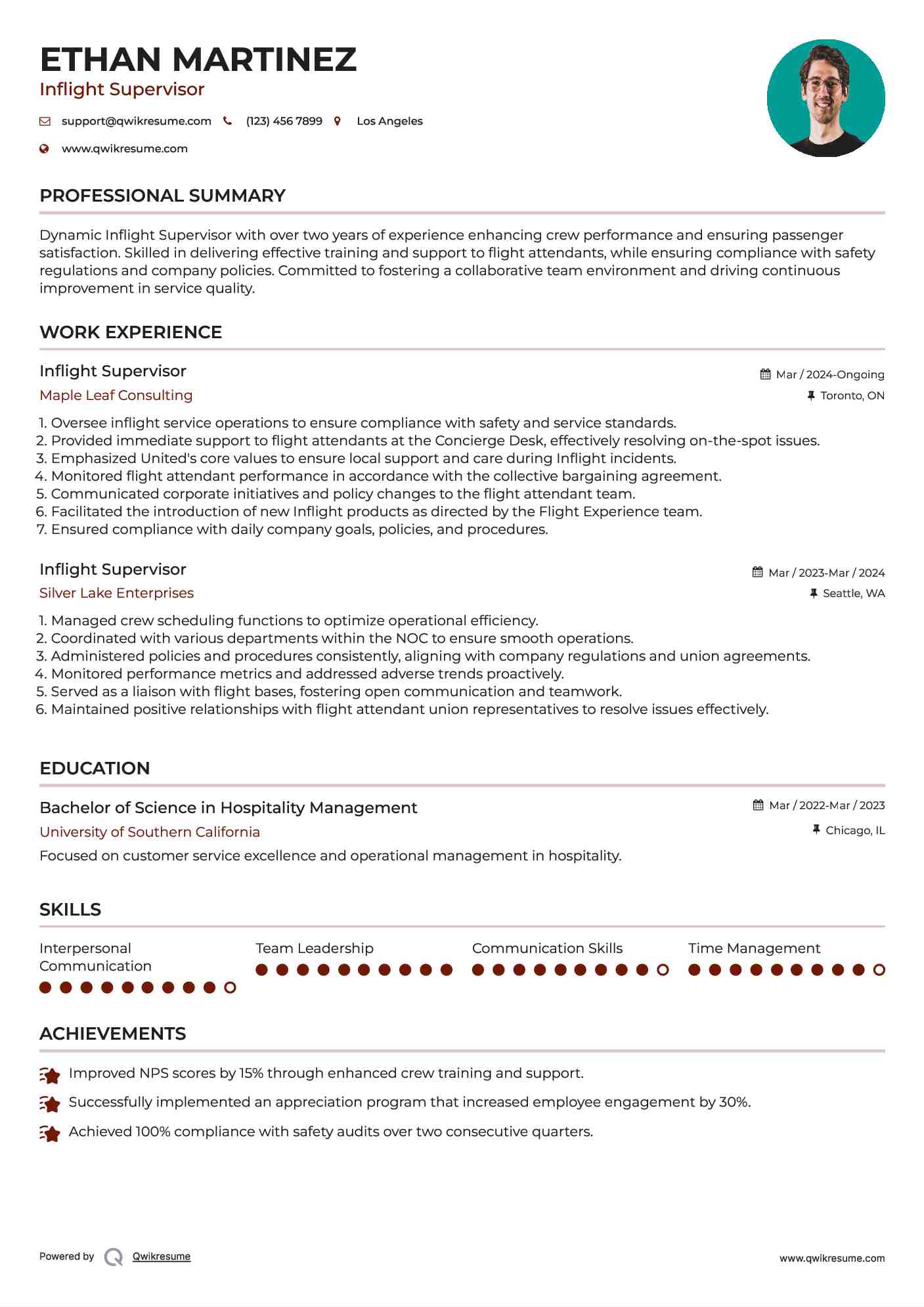 Inflight Supervisor Resume Format