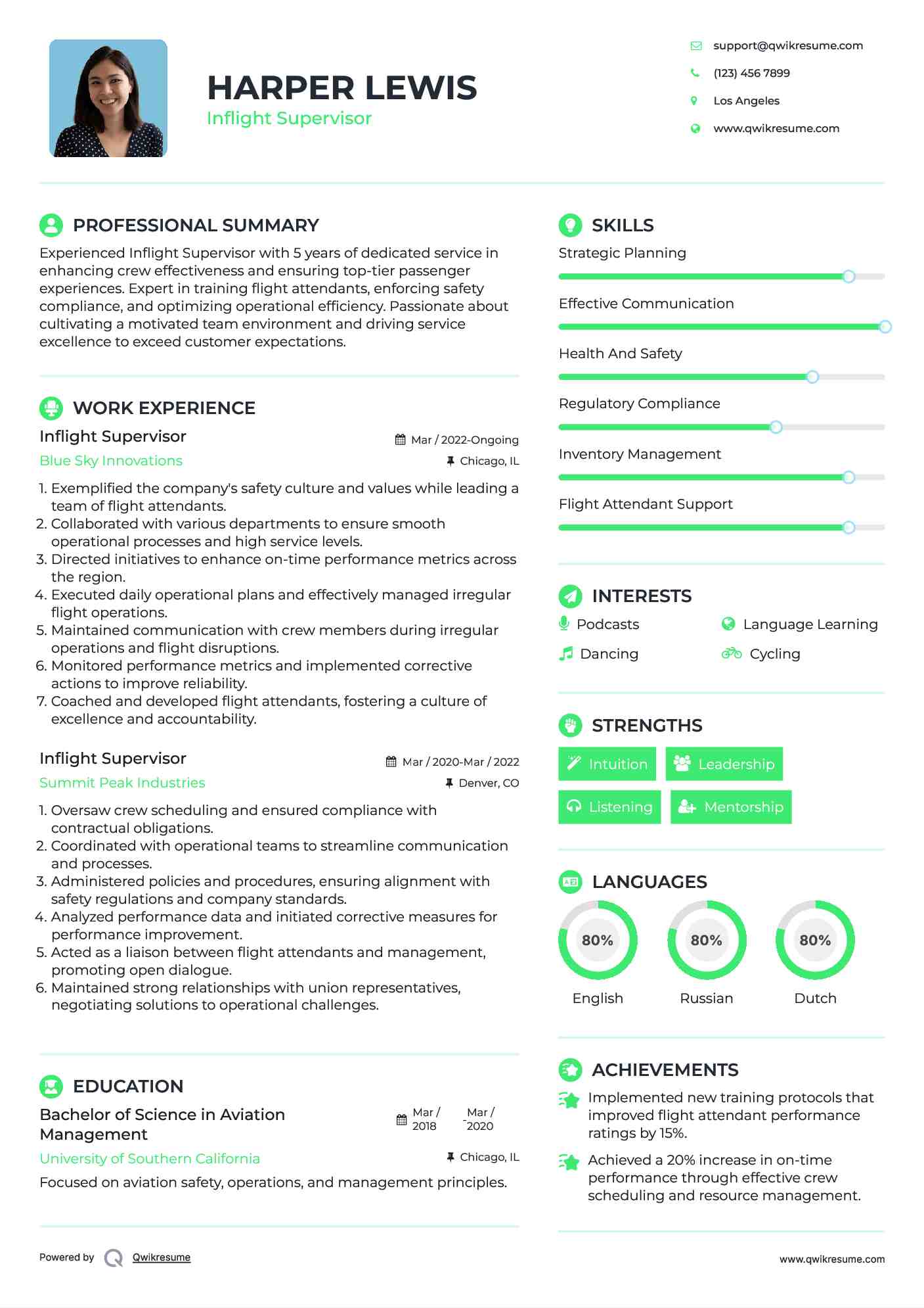 Inflight Supervisor Resume Template