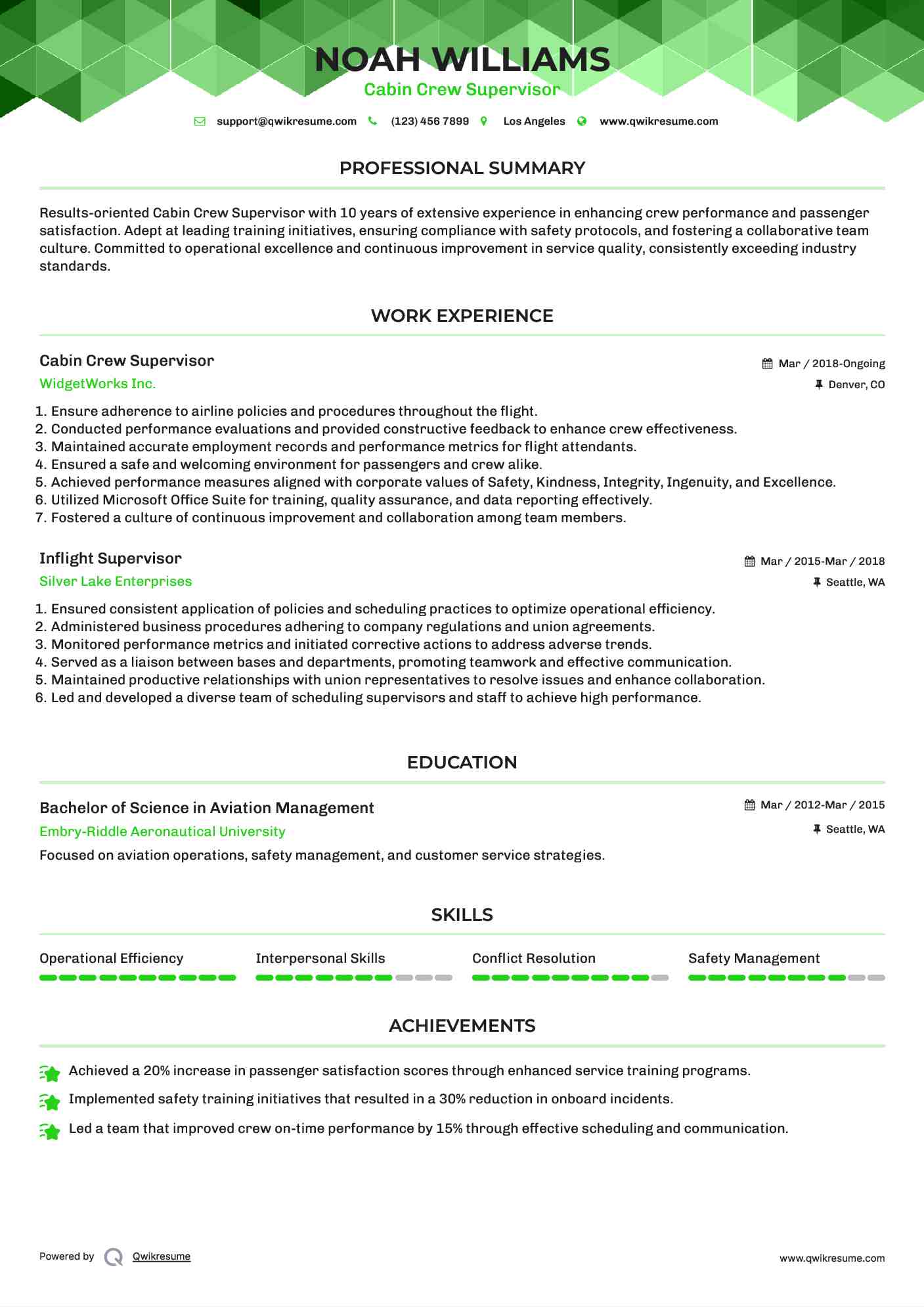 Cabin Crew Supervisor Resume Template