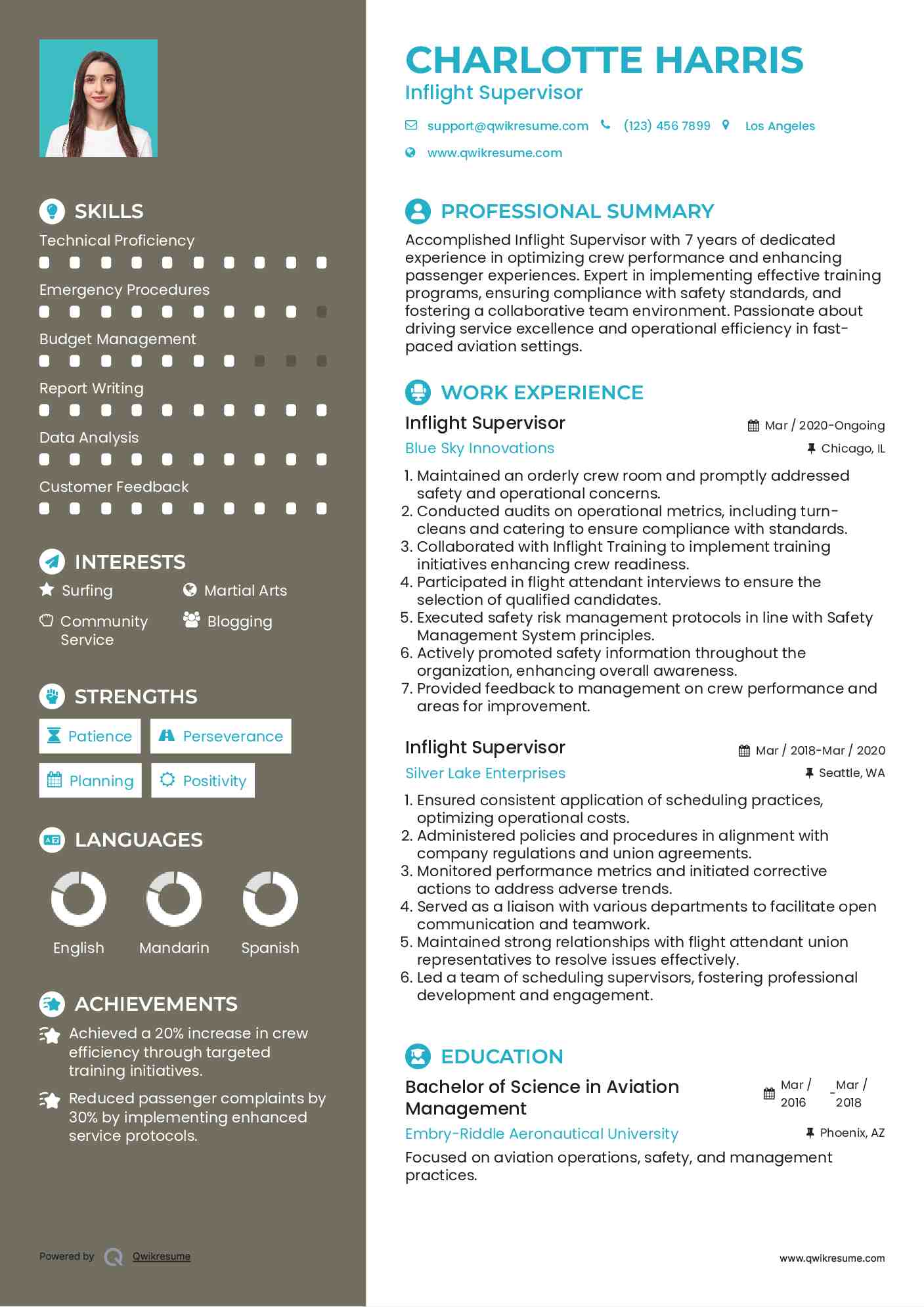 Inflight Supervisor Resume Example