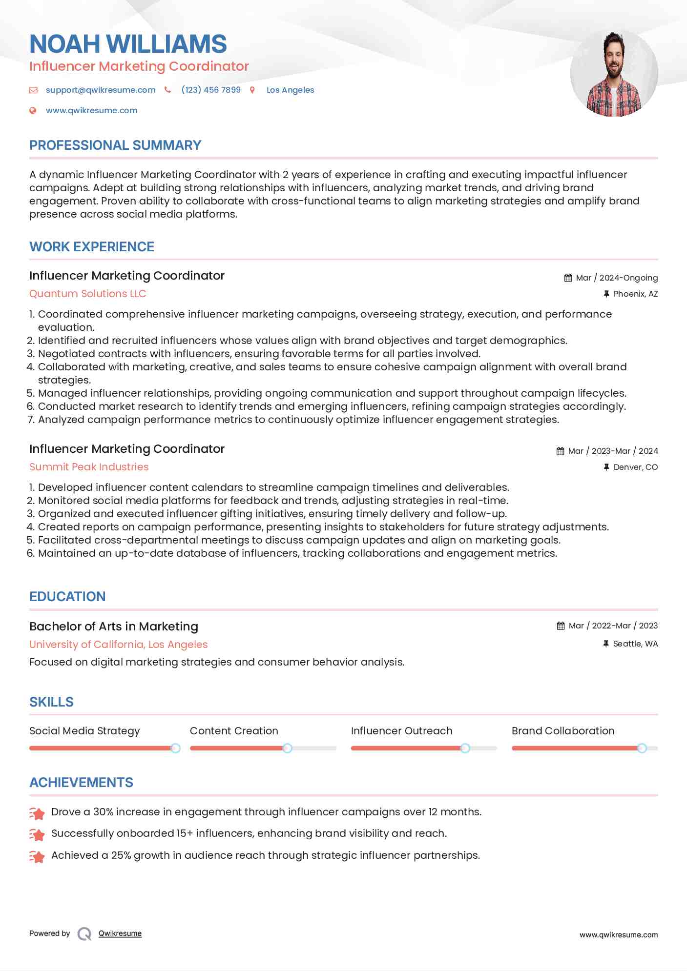 Influencer Marketing Coordinator Resume Template