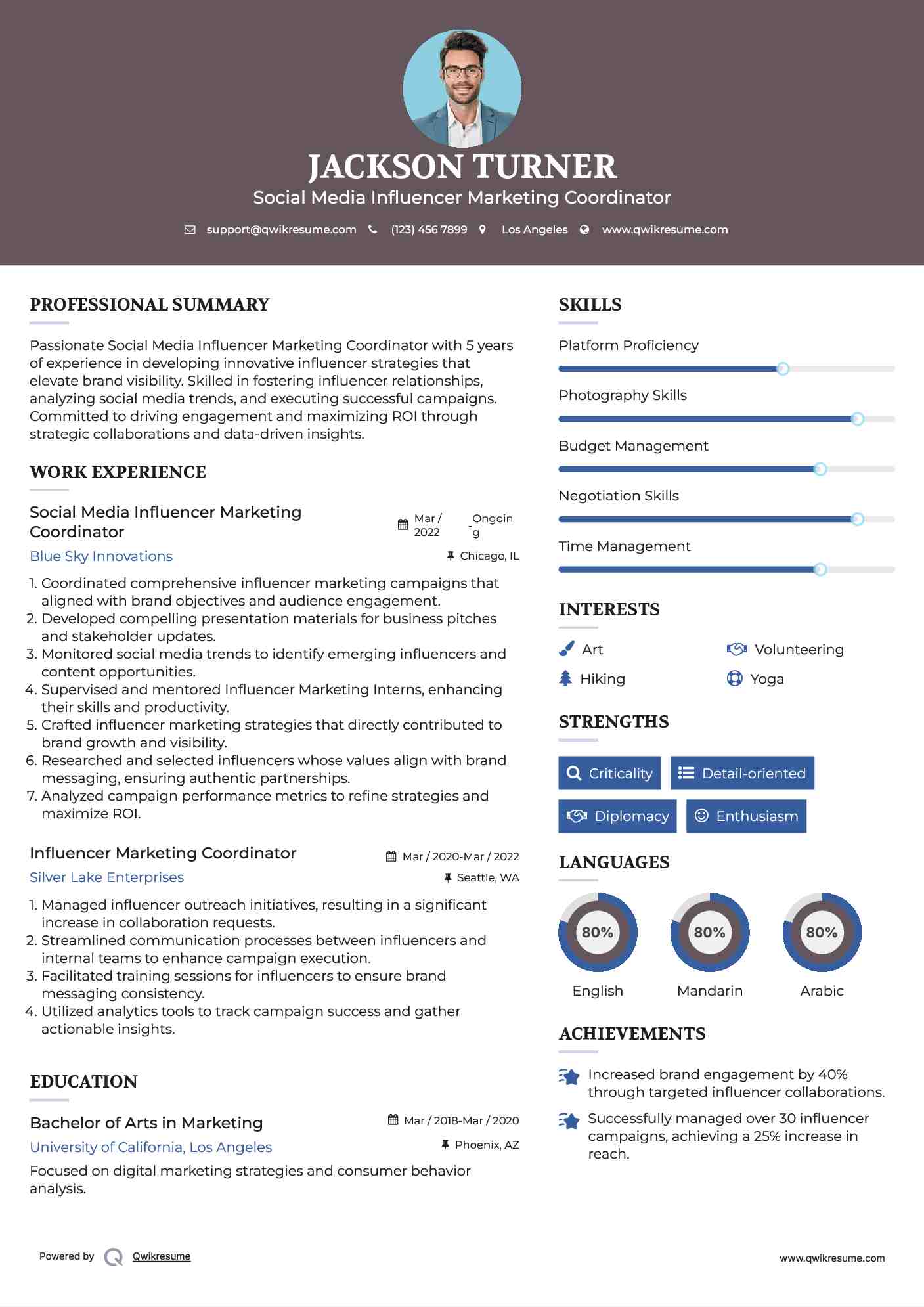 Social Media Influencer Marketing Coordinator Resume Format