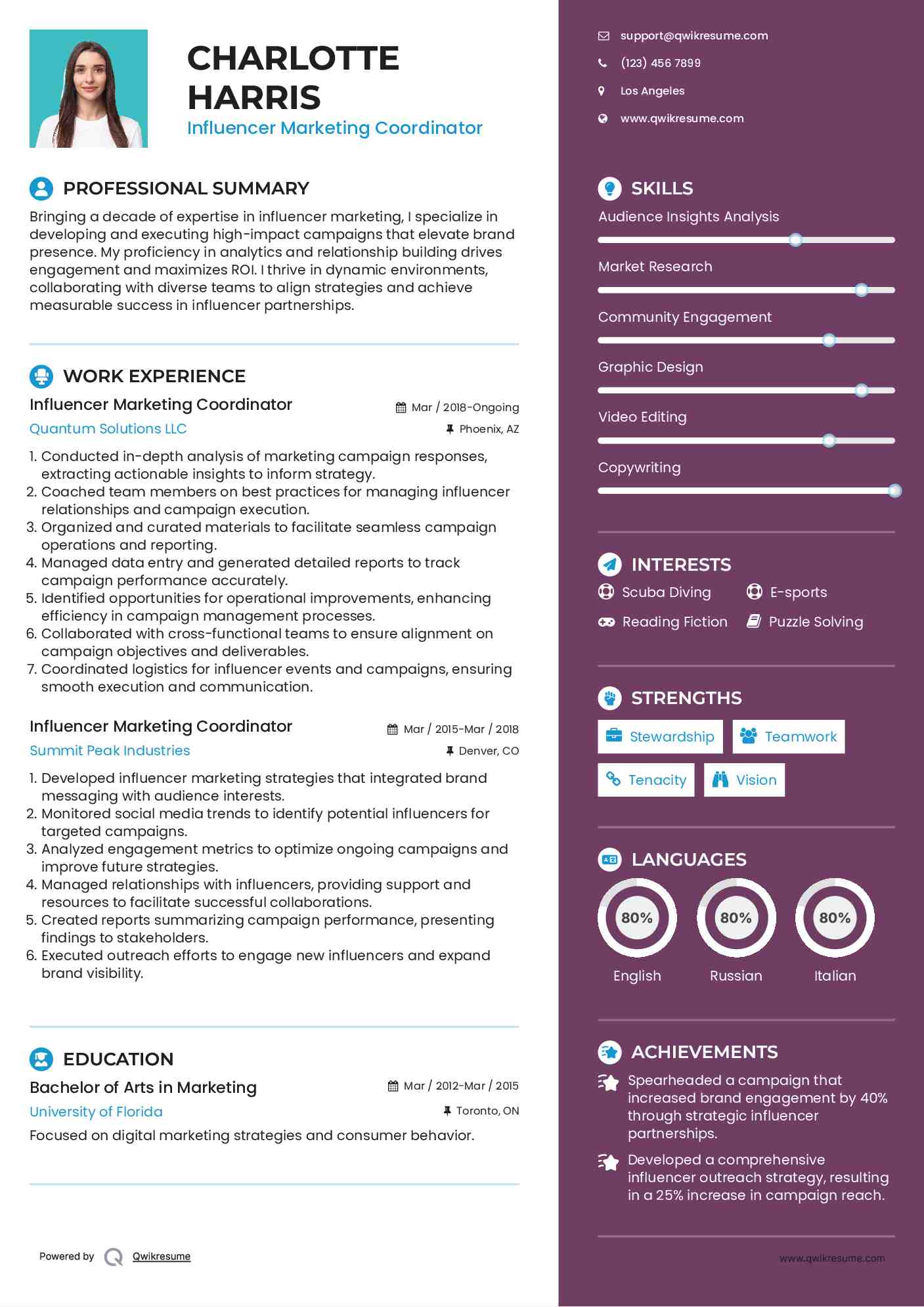 Influencer Marketing Coordinator Resume Model