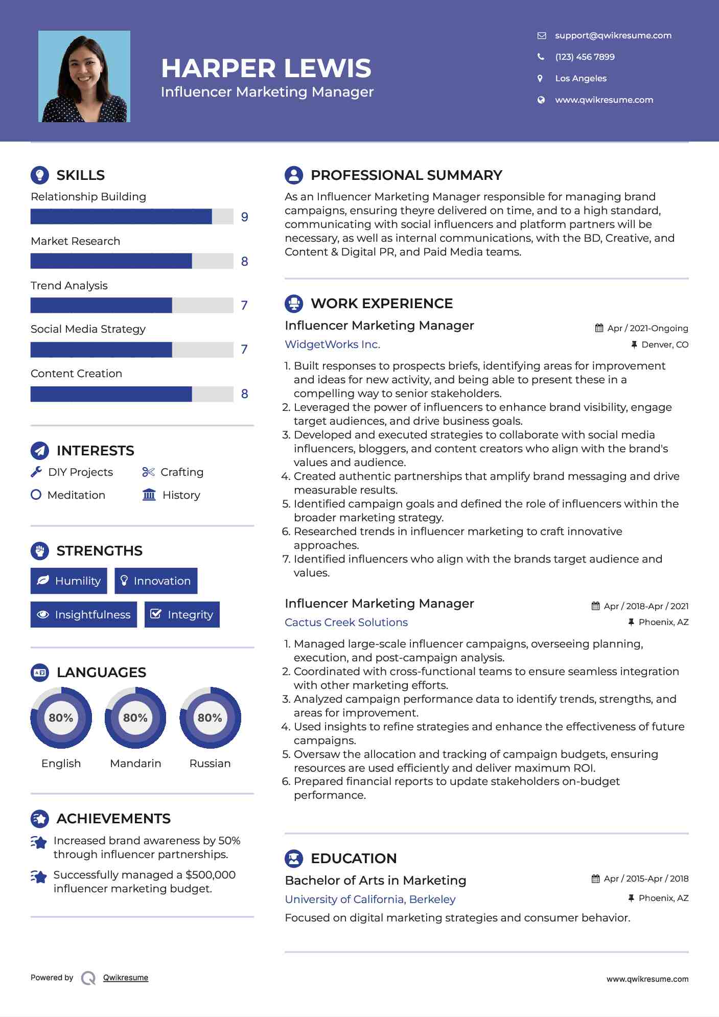 Influencer Marketing Manager Resume Format