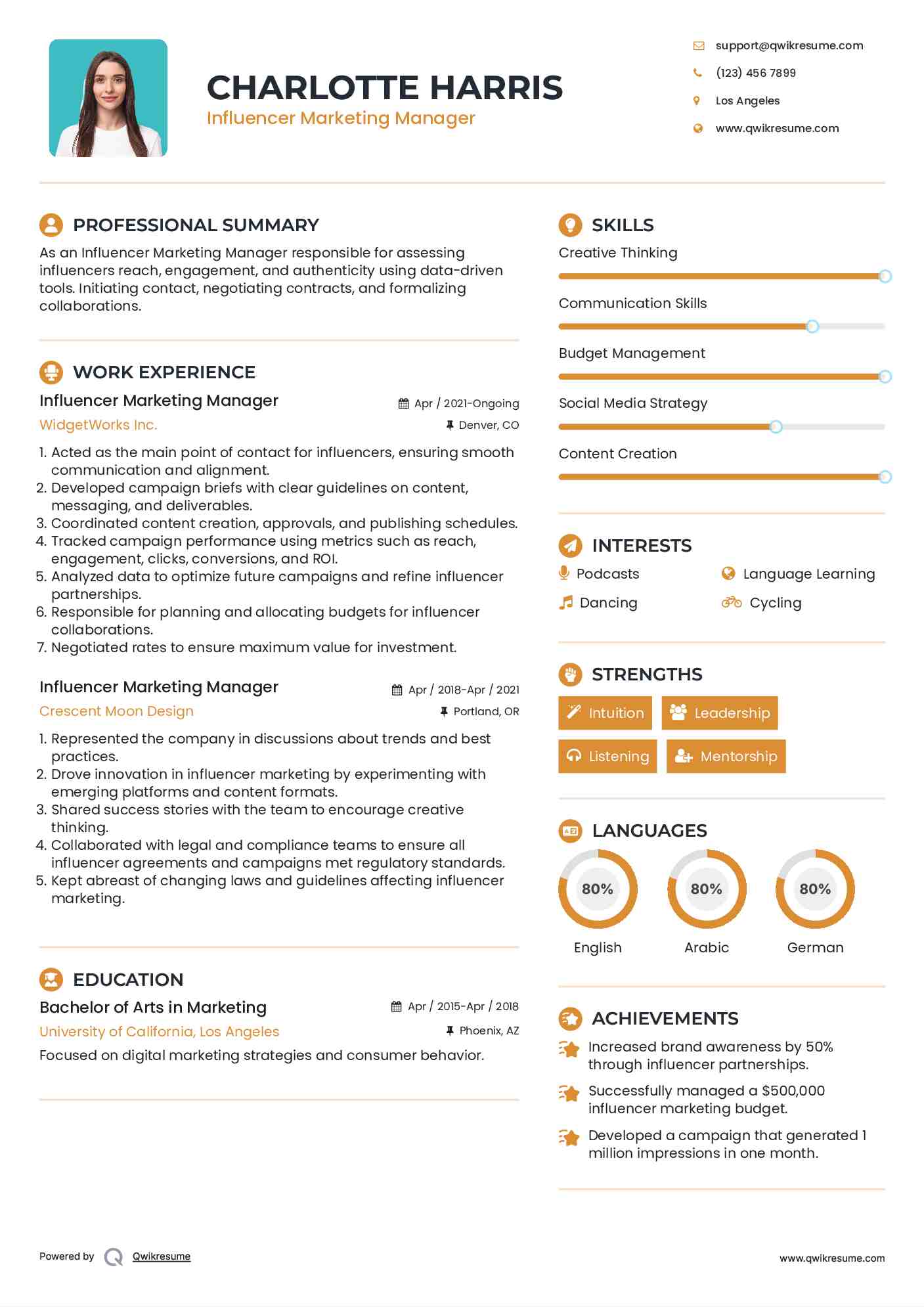 Influencer Marketing Manager Resume Model