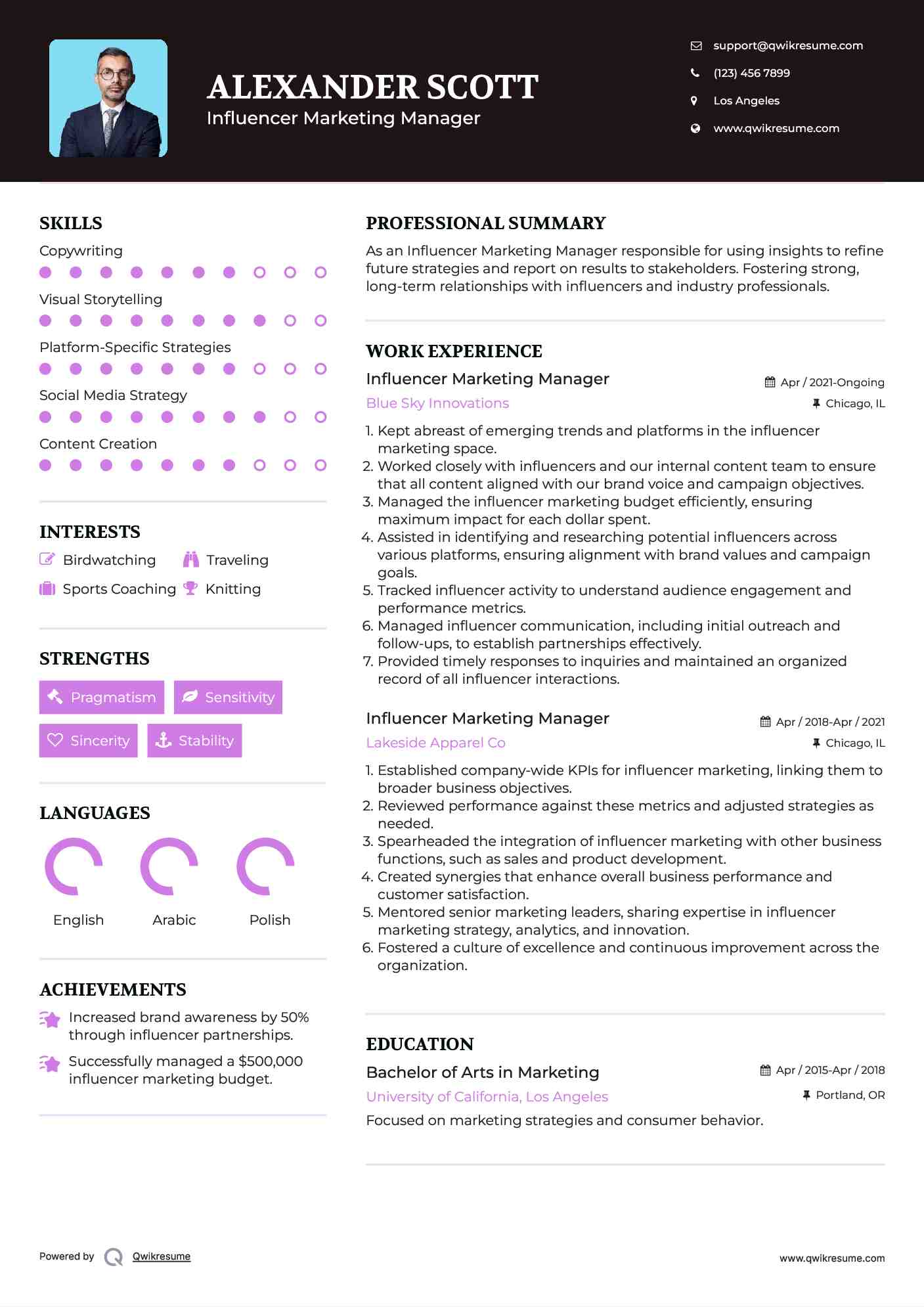 Influencer Marketing Manager Resume Format