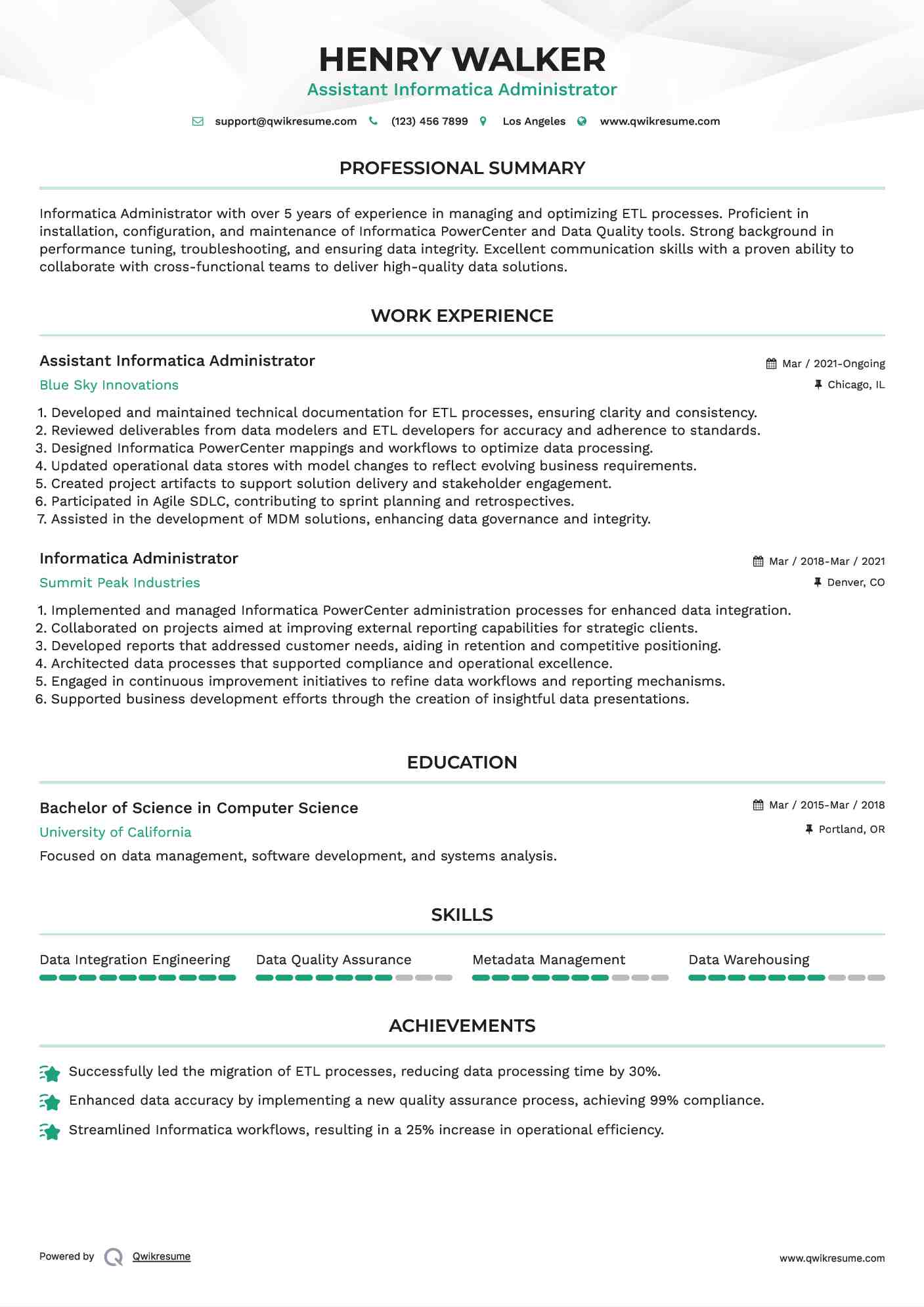 Assistant Informatica Administrator Resume Format