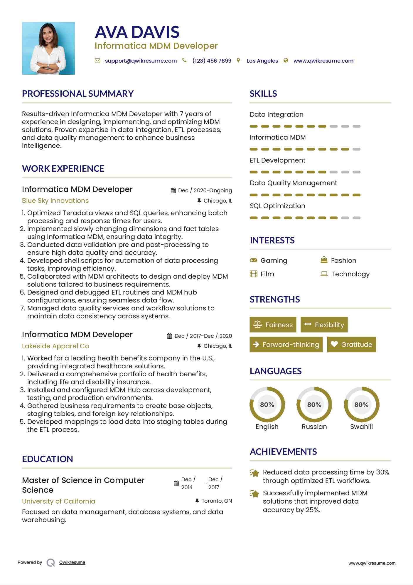 Informatica MDM Developer Resume Example