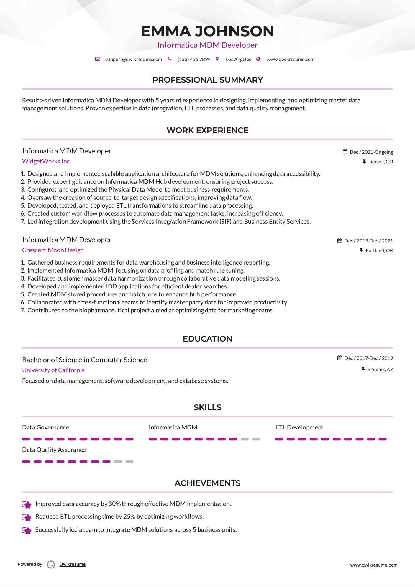 Informatica MDM Developer Resume Sample