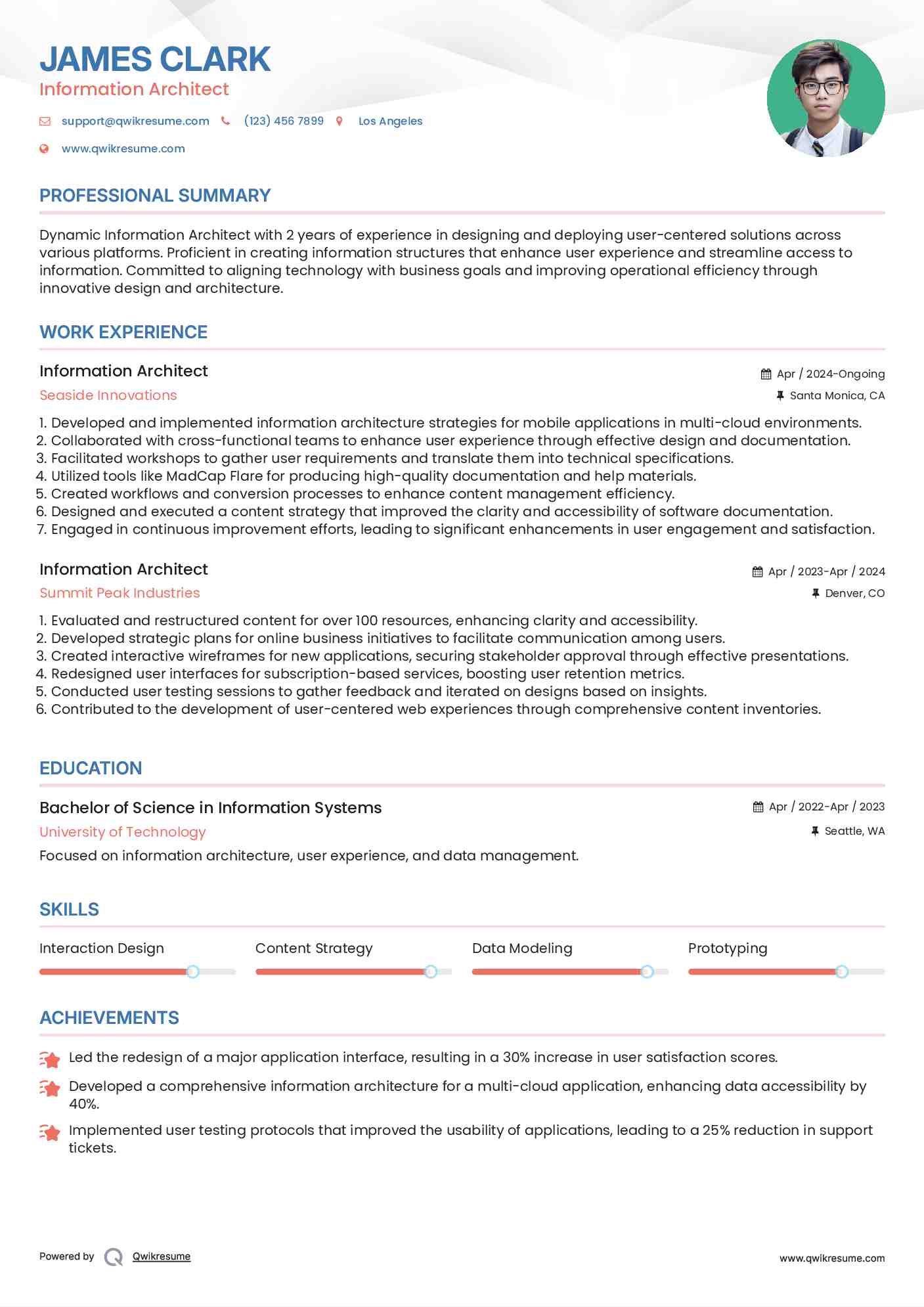 Information Architect Resume Format