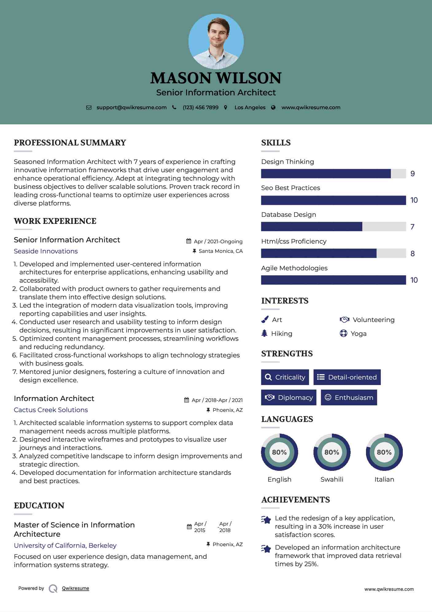 Senior Information Architect Resume Sample