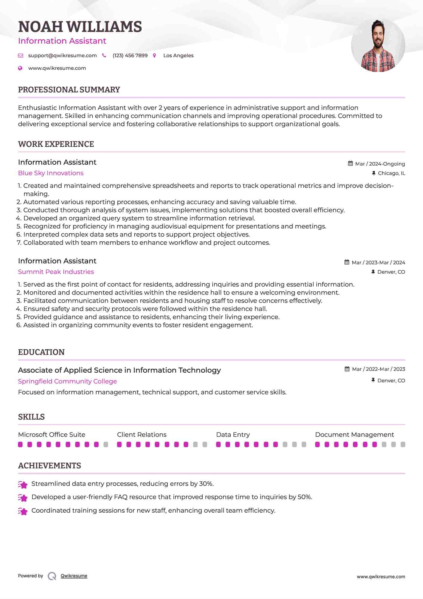 Information Assistant Resume Example