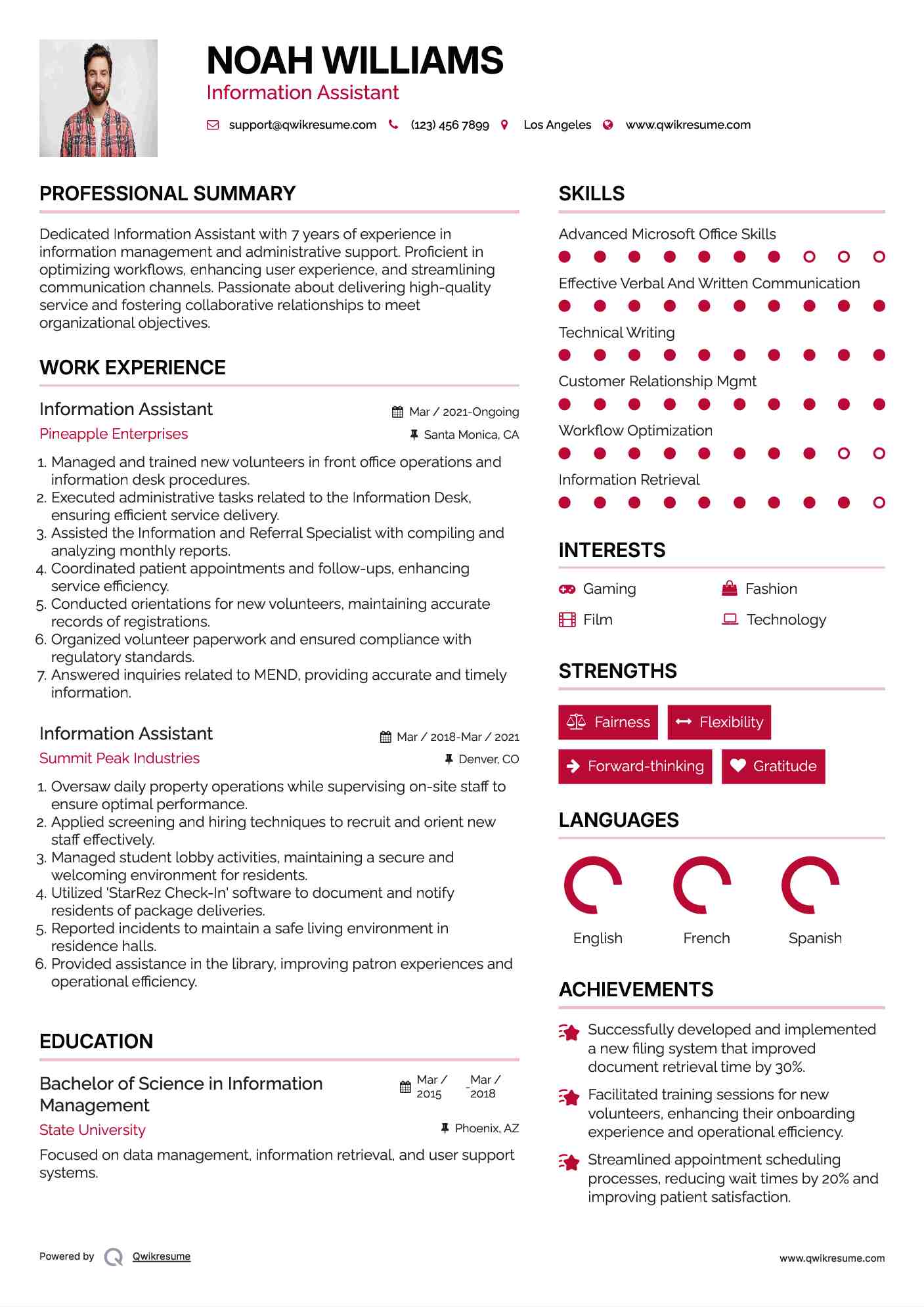 Information Assistant Resume Example