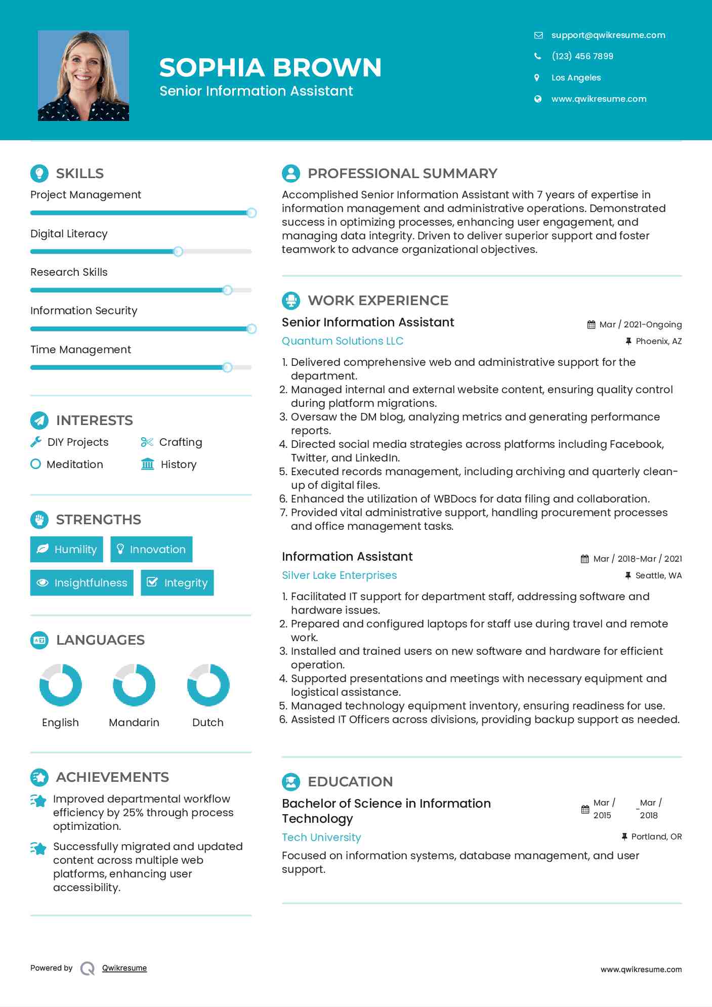 Senior Information Assistant Resume Example