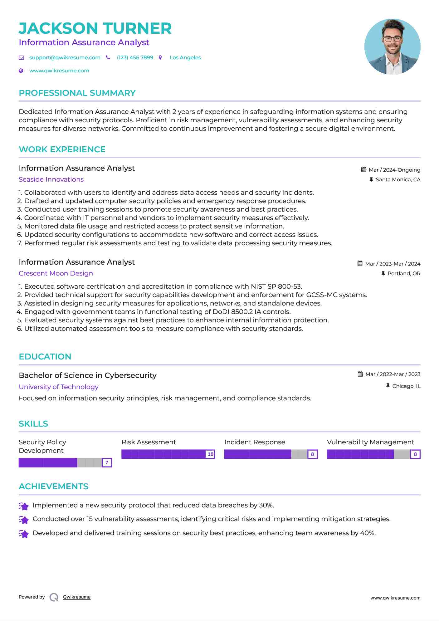 Information Assurance Analyst Resume Sample