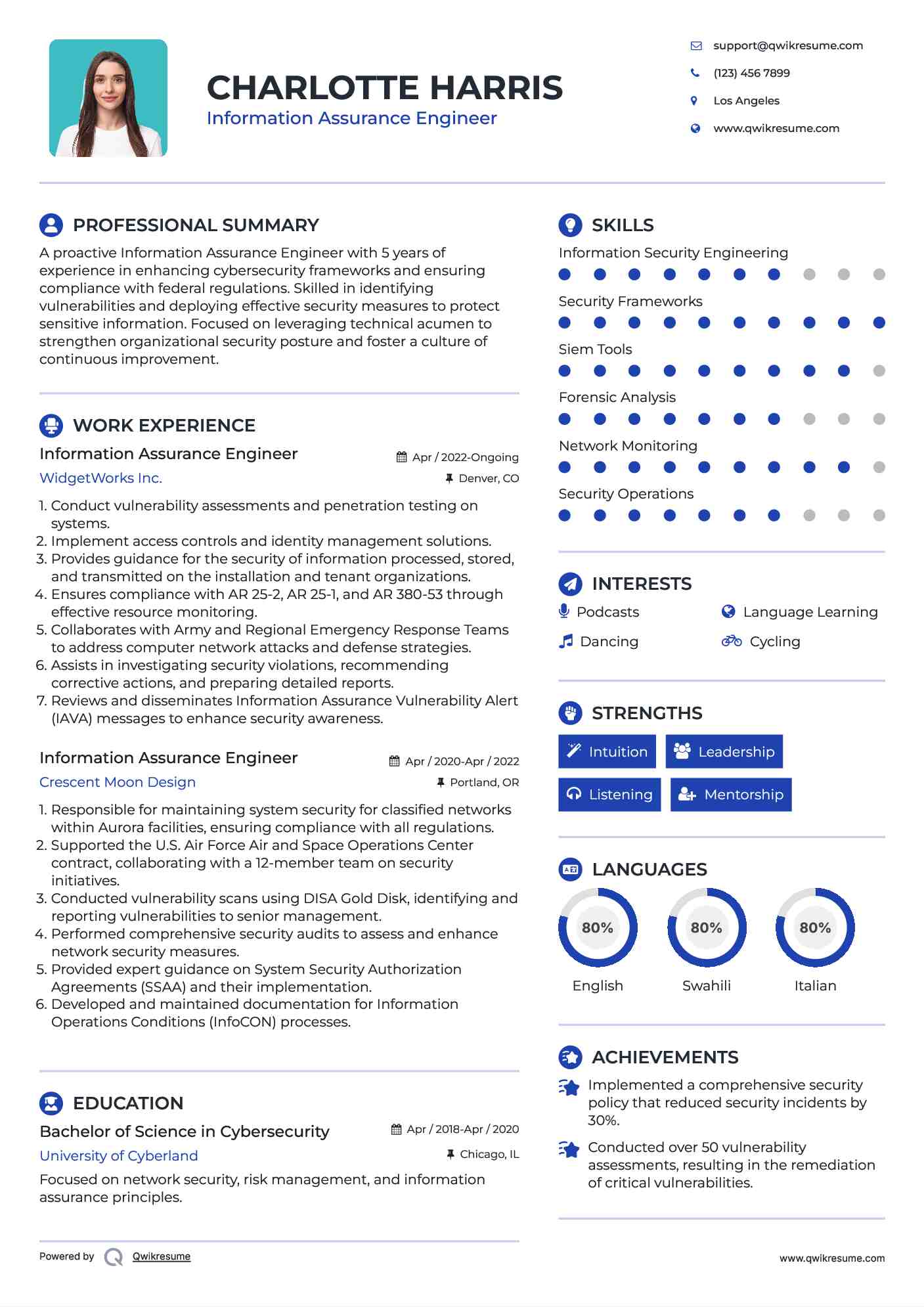 Information Assurance Engineer Resume Format