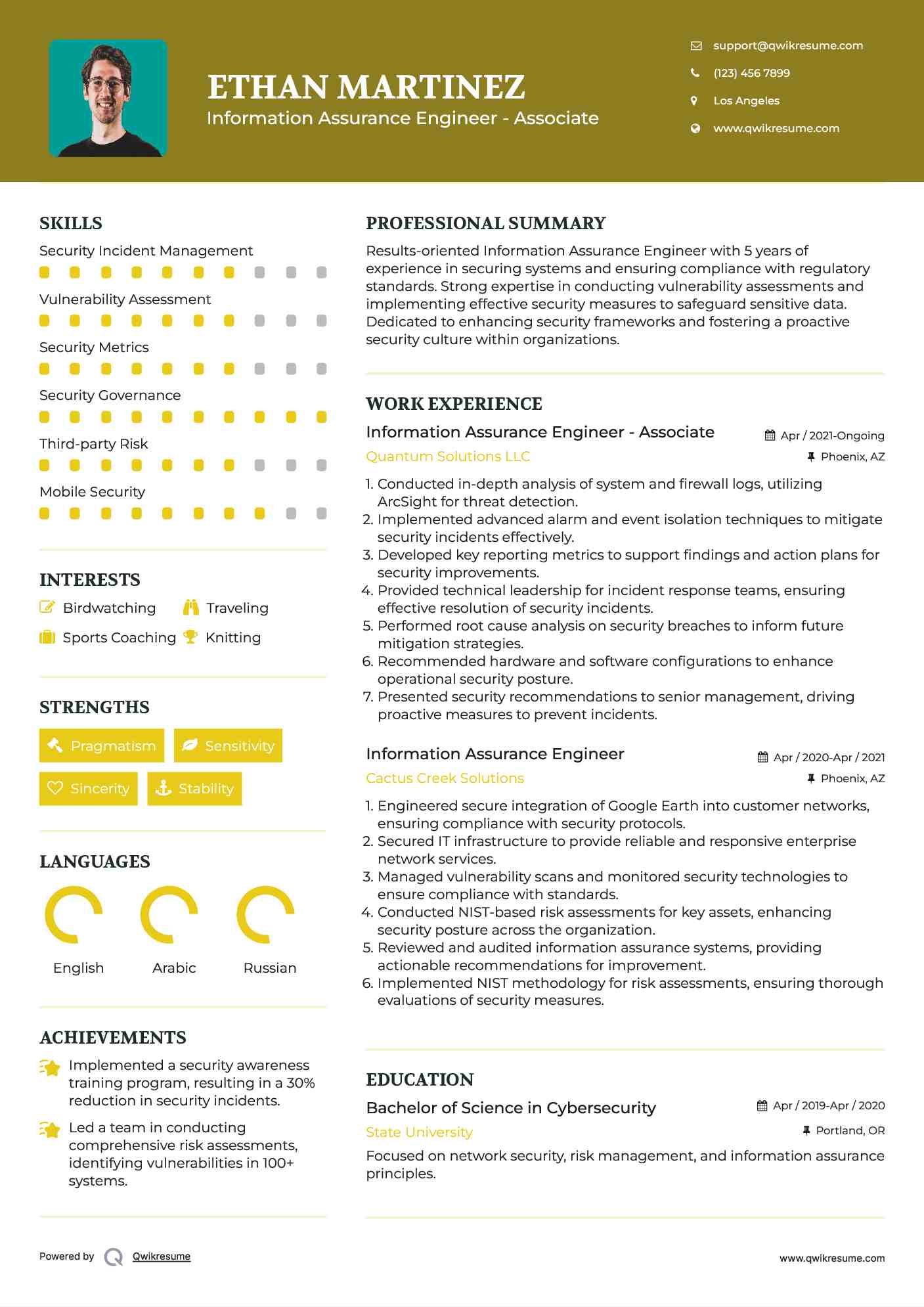 Information Assurance Engineer - Associate Resume Format