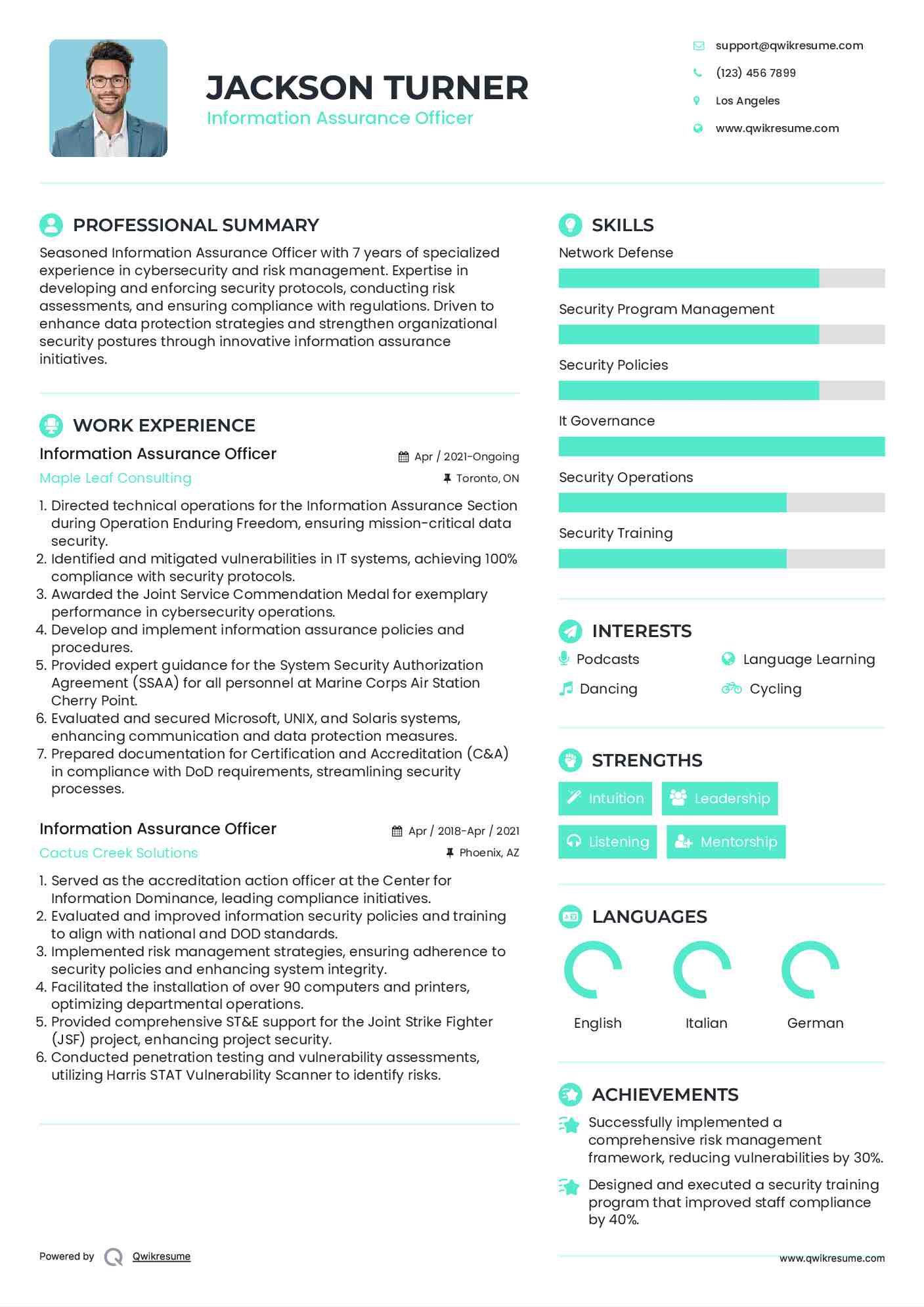 Information Assurance Officer Resume Format