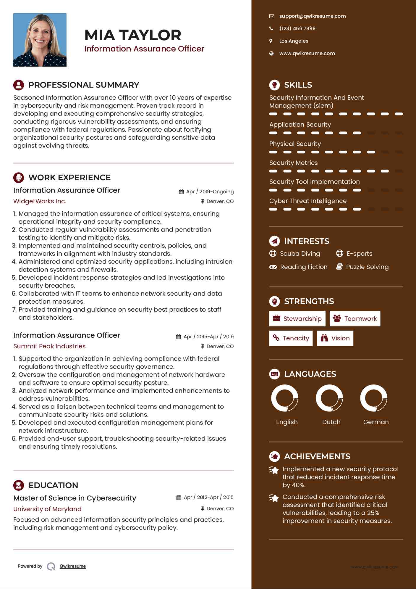 Information Assurance Officer Resume Format