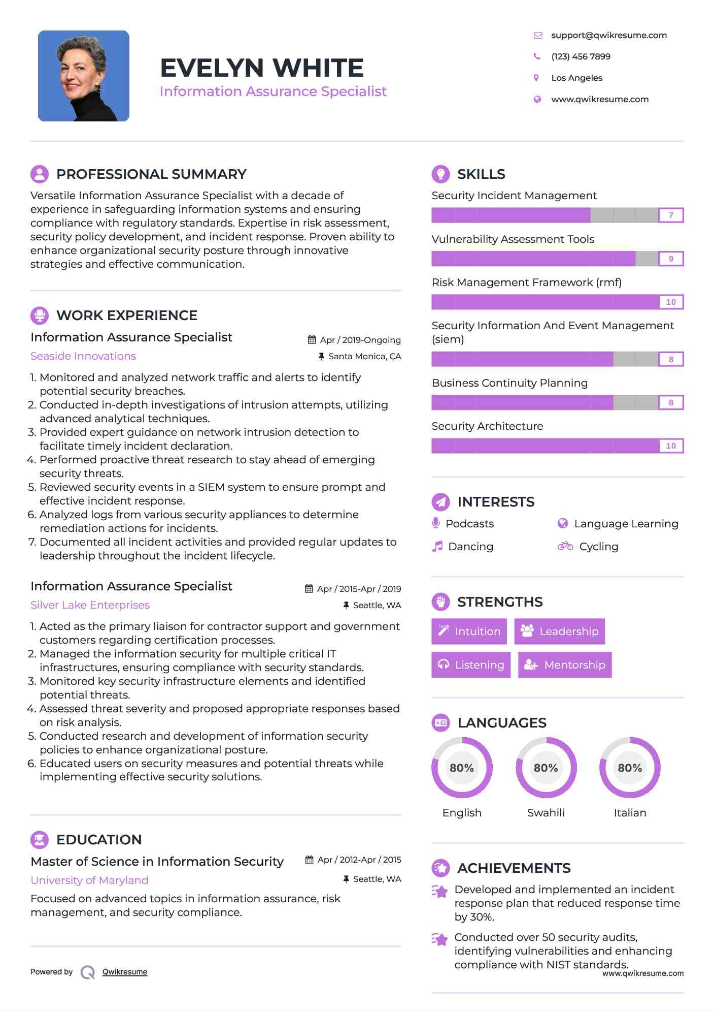 Information Assurance Specialist Resume Format