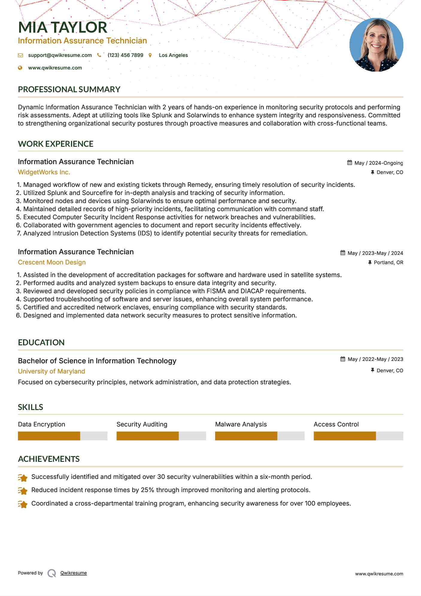 Information Assurance Technician Resume Format