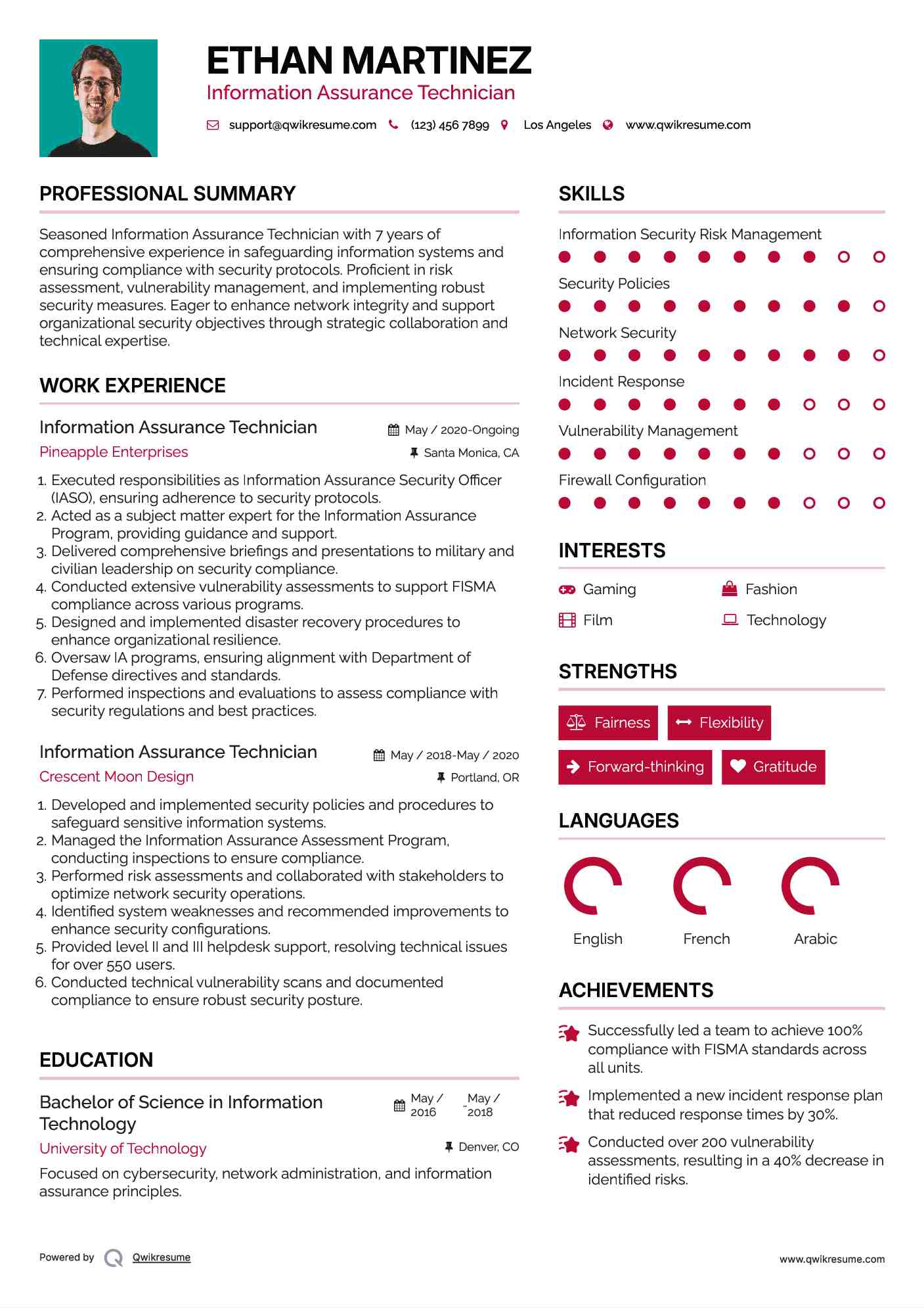 Information Assurance Technician Resume Format