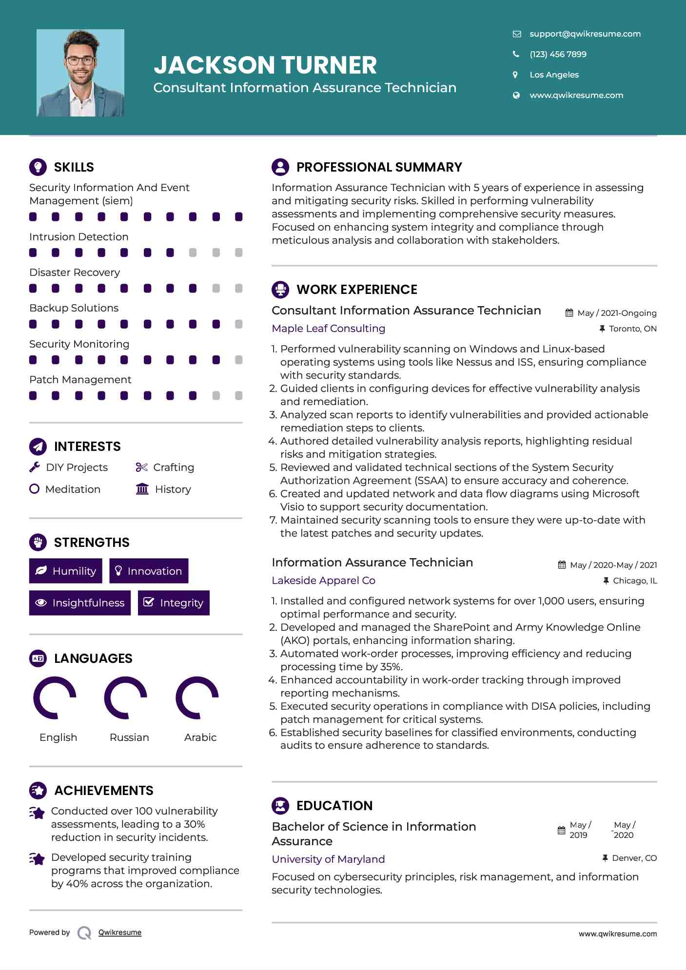 Consultant Information Assurance Technician Resume Format