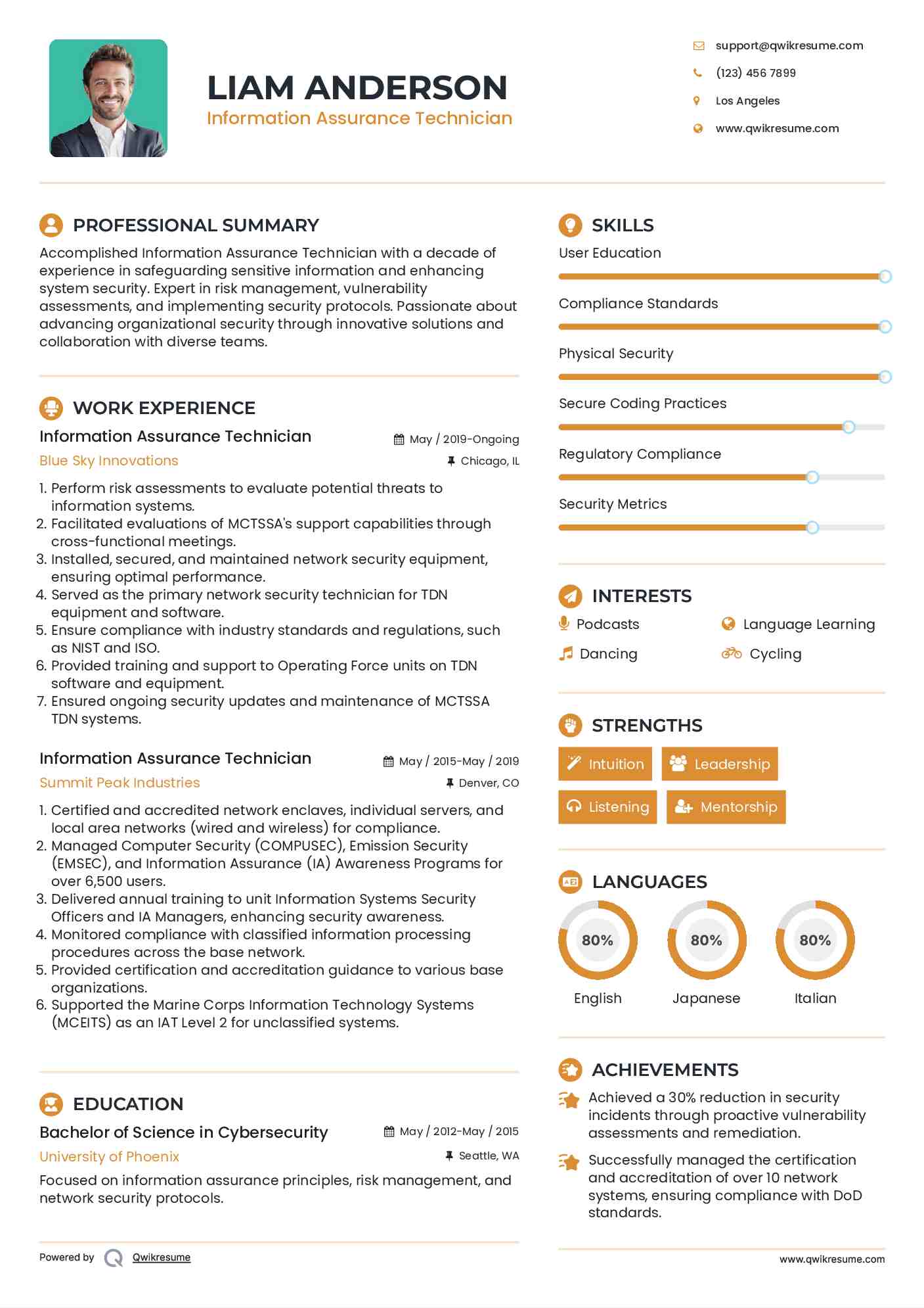 Information Assurance Technician Resume Example