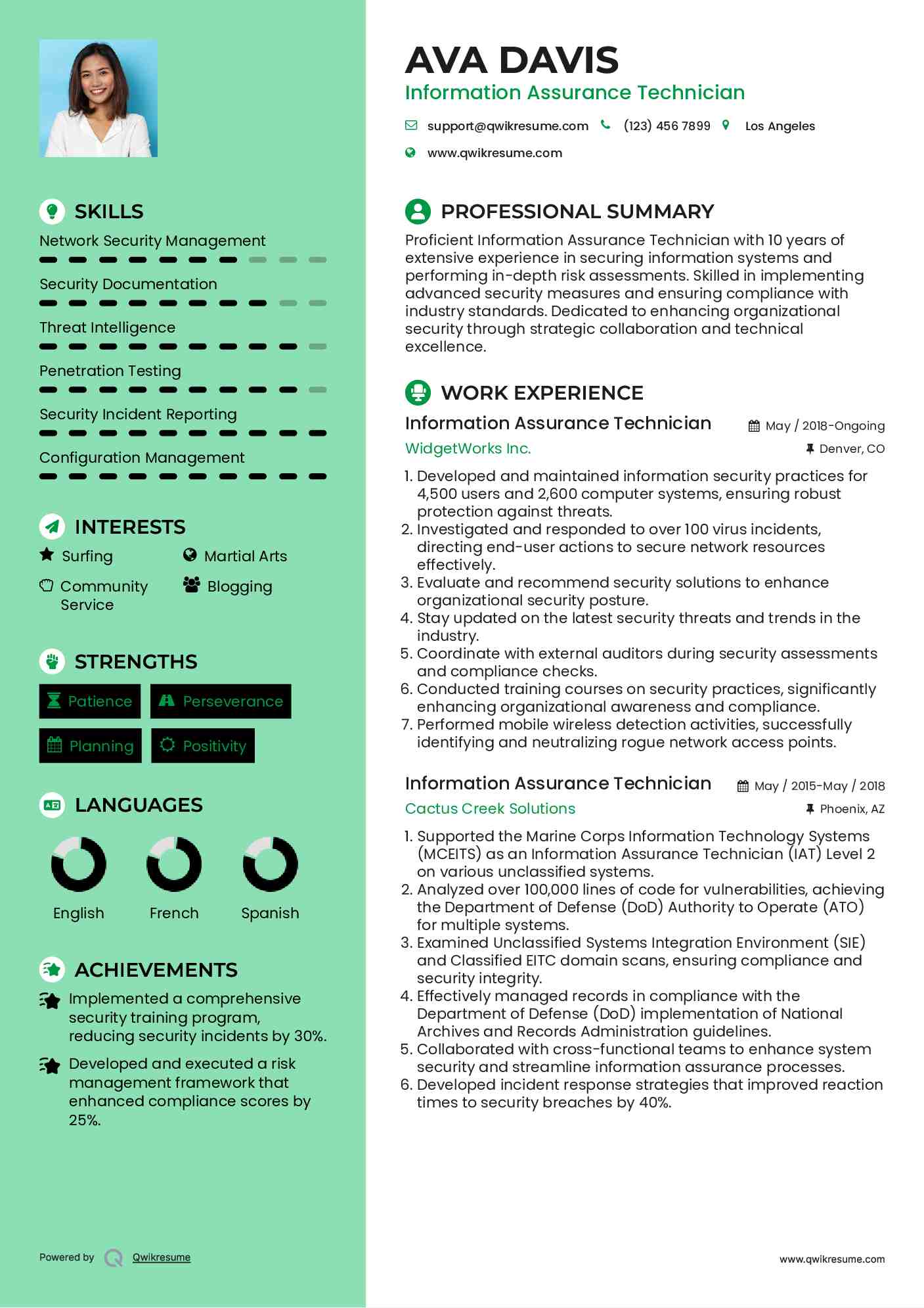 Information Assurance Technician Resume Sample
