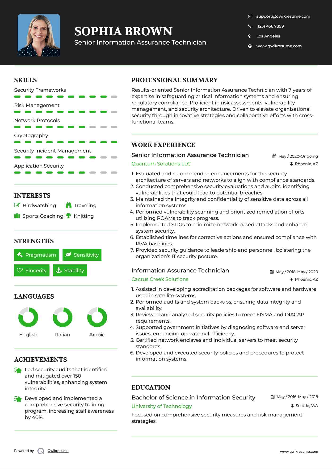 Senior Information Assurance Technician Resume Template