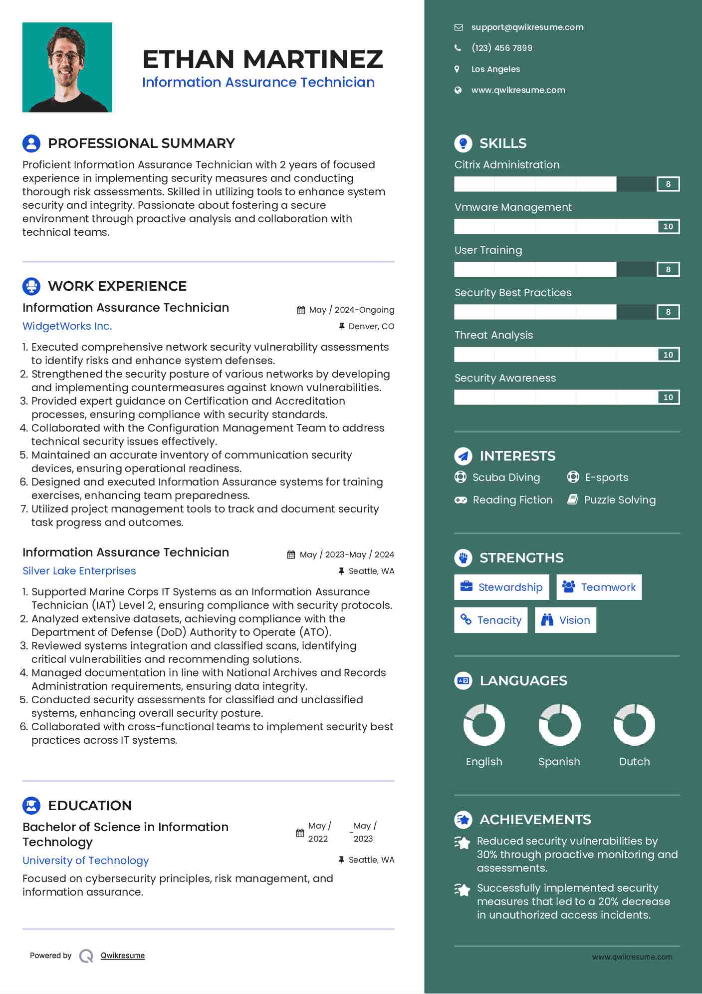 Information Assurance Technician Resume Template