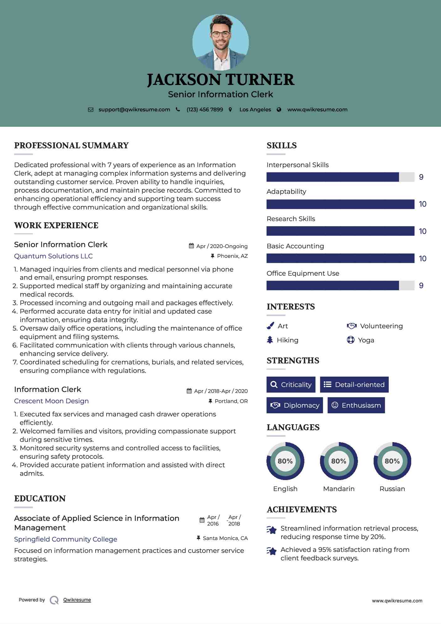 Senior Information Clerk Resume Template