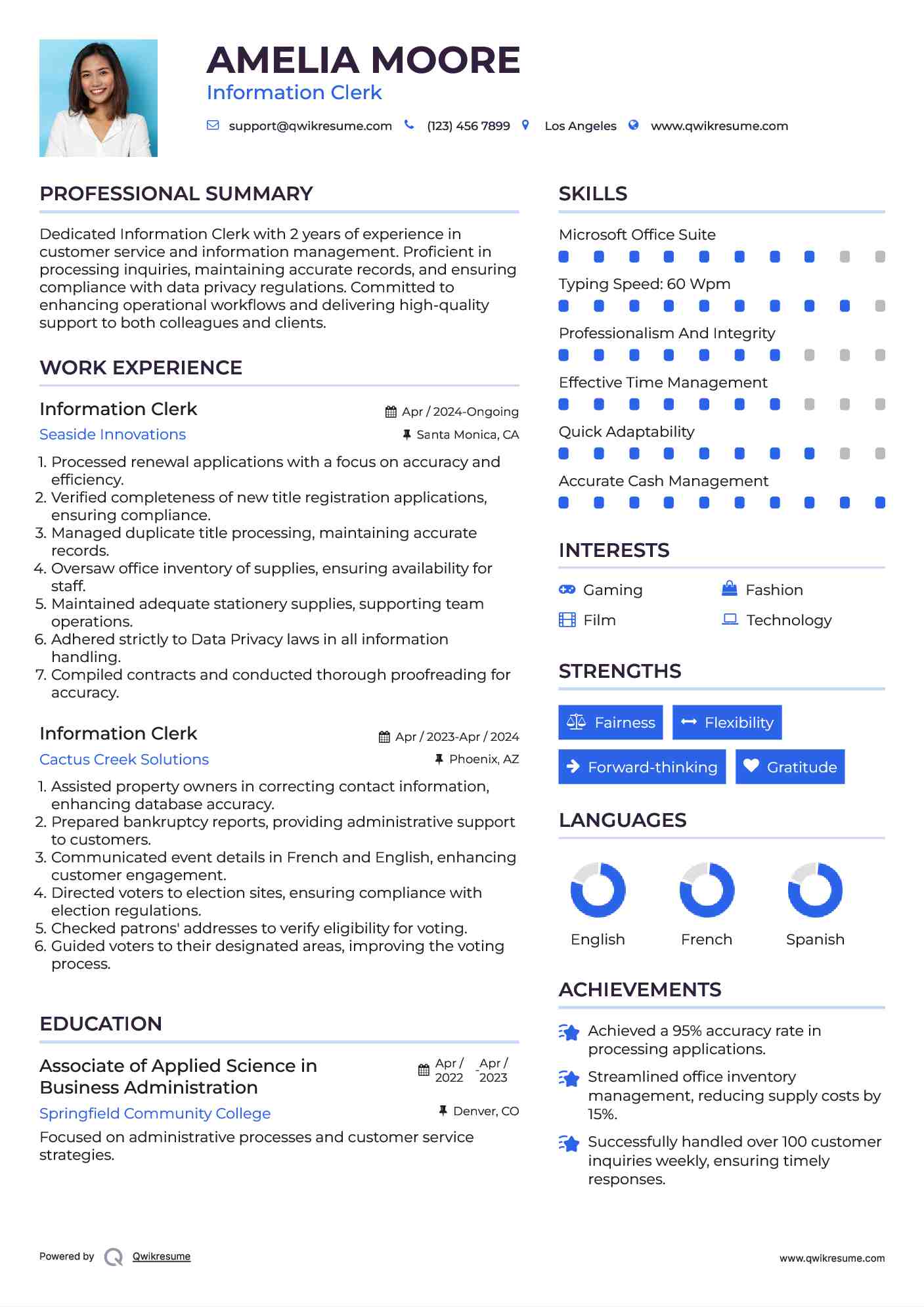 Information Clerk Resume Format