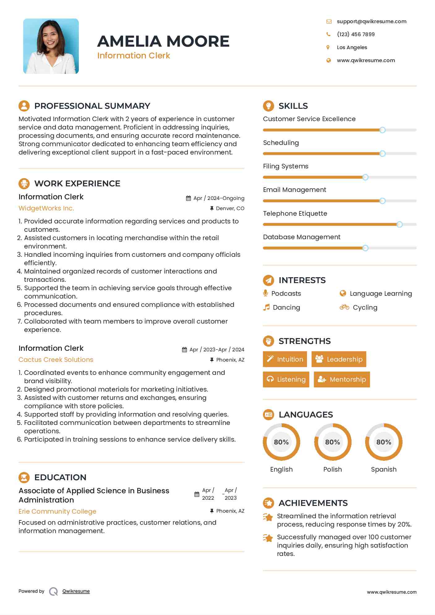 Information Clerk Resume Template