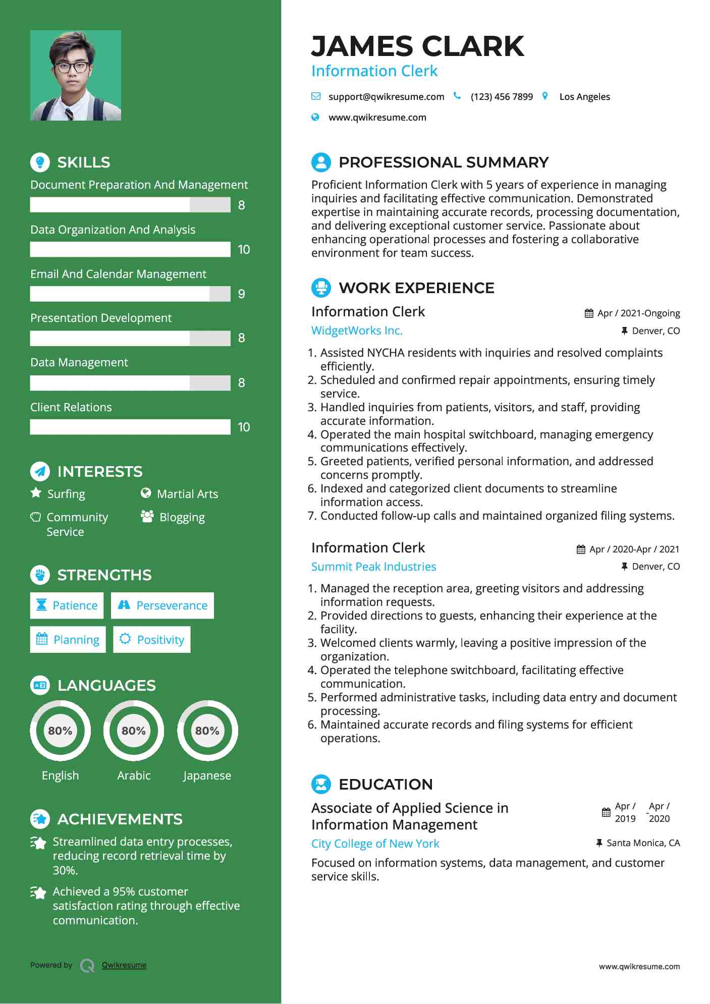 Information Clerk Resume Format