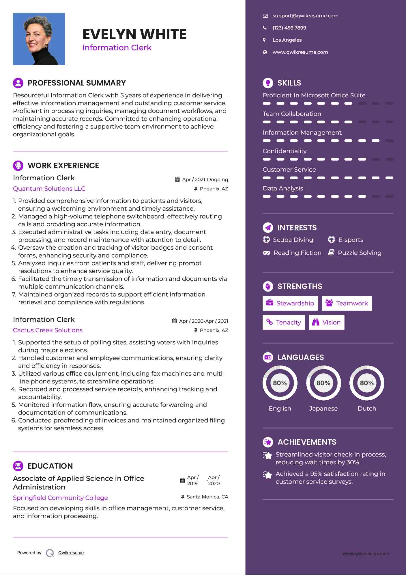 Information Clerk Resume Format
