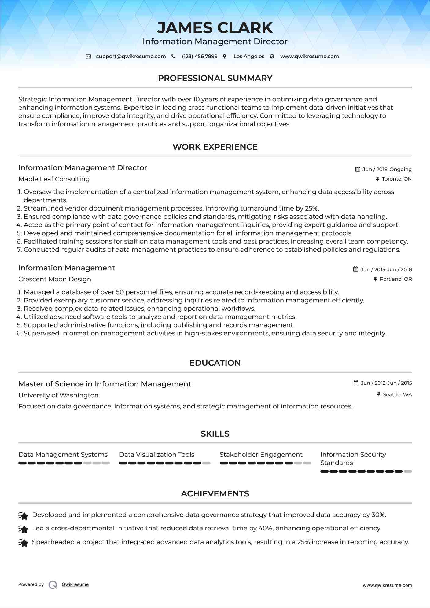 Information Management Director Resume Sample