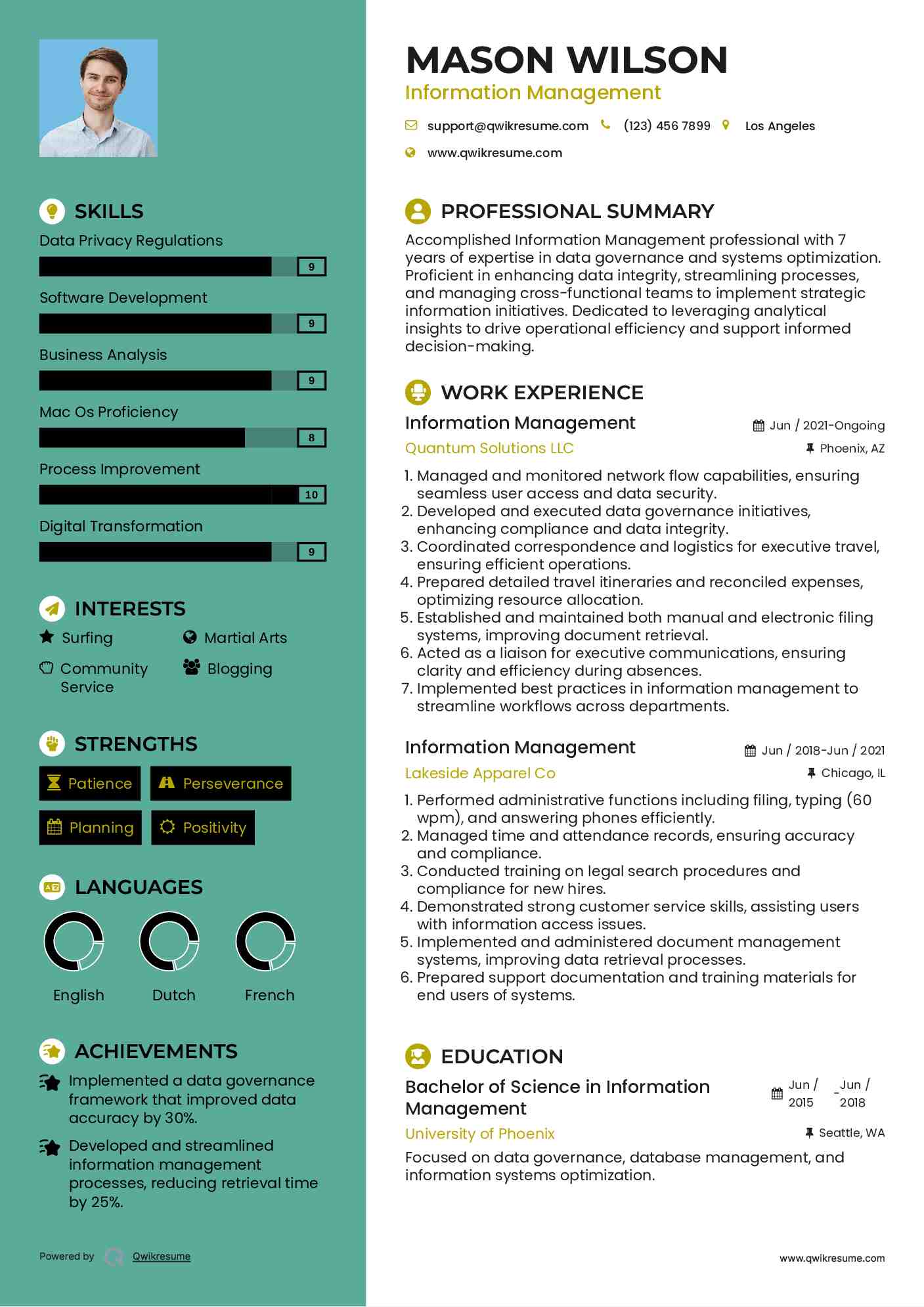 Information Management Resume Format