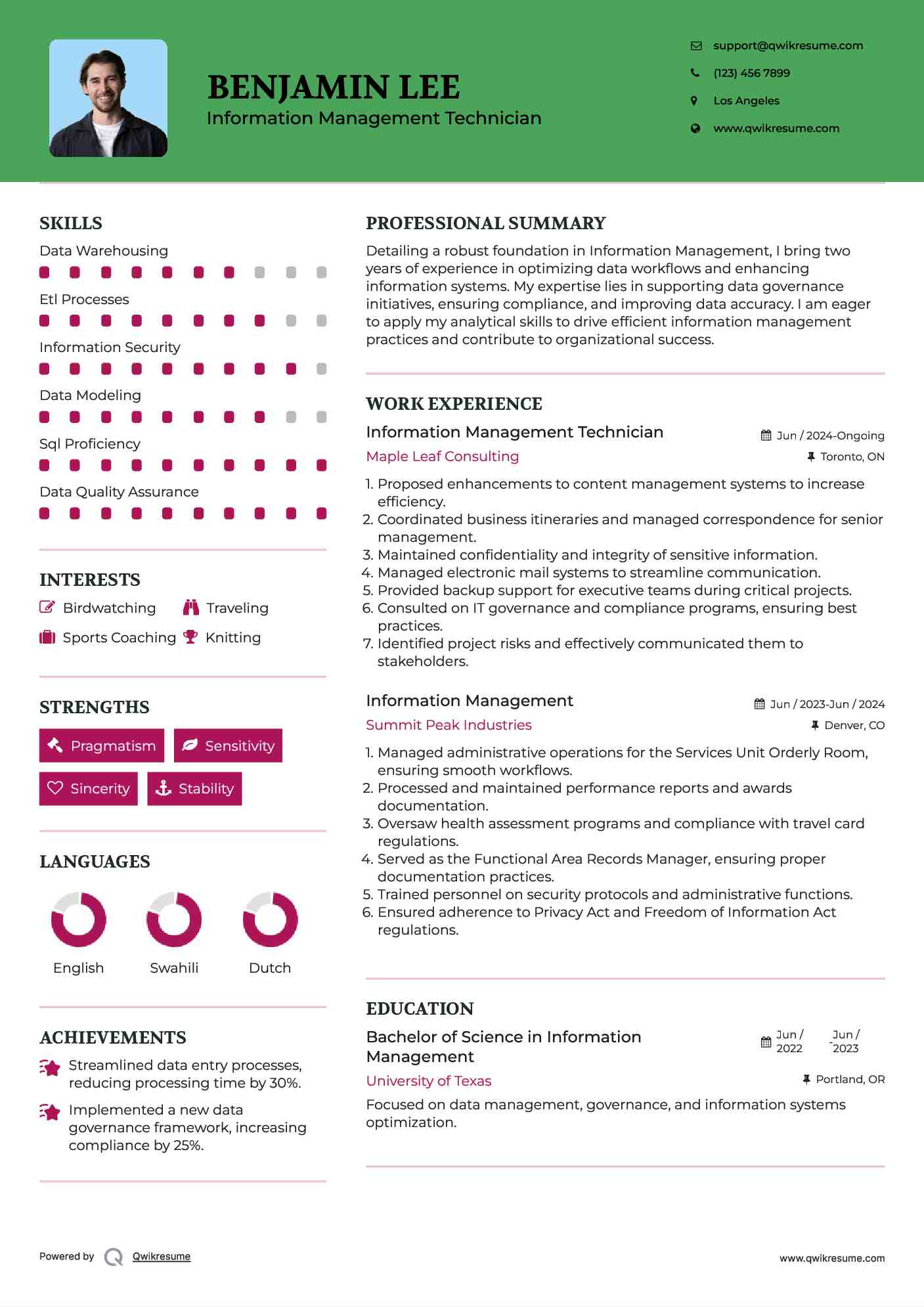Information Management Technician Resume Template