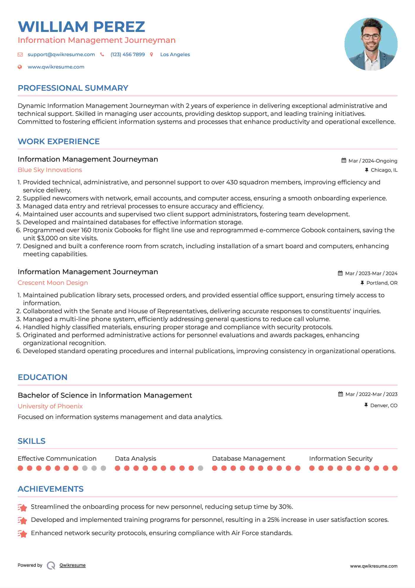 Information Management Journeyman Resume Template