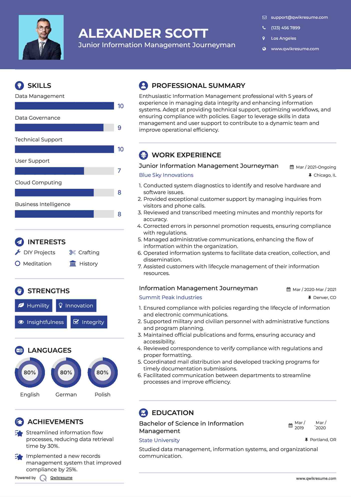 Junior Information Management Journeyman Resume Example