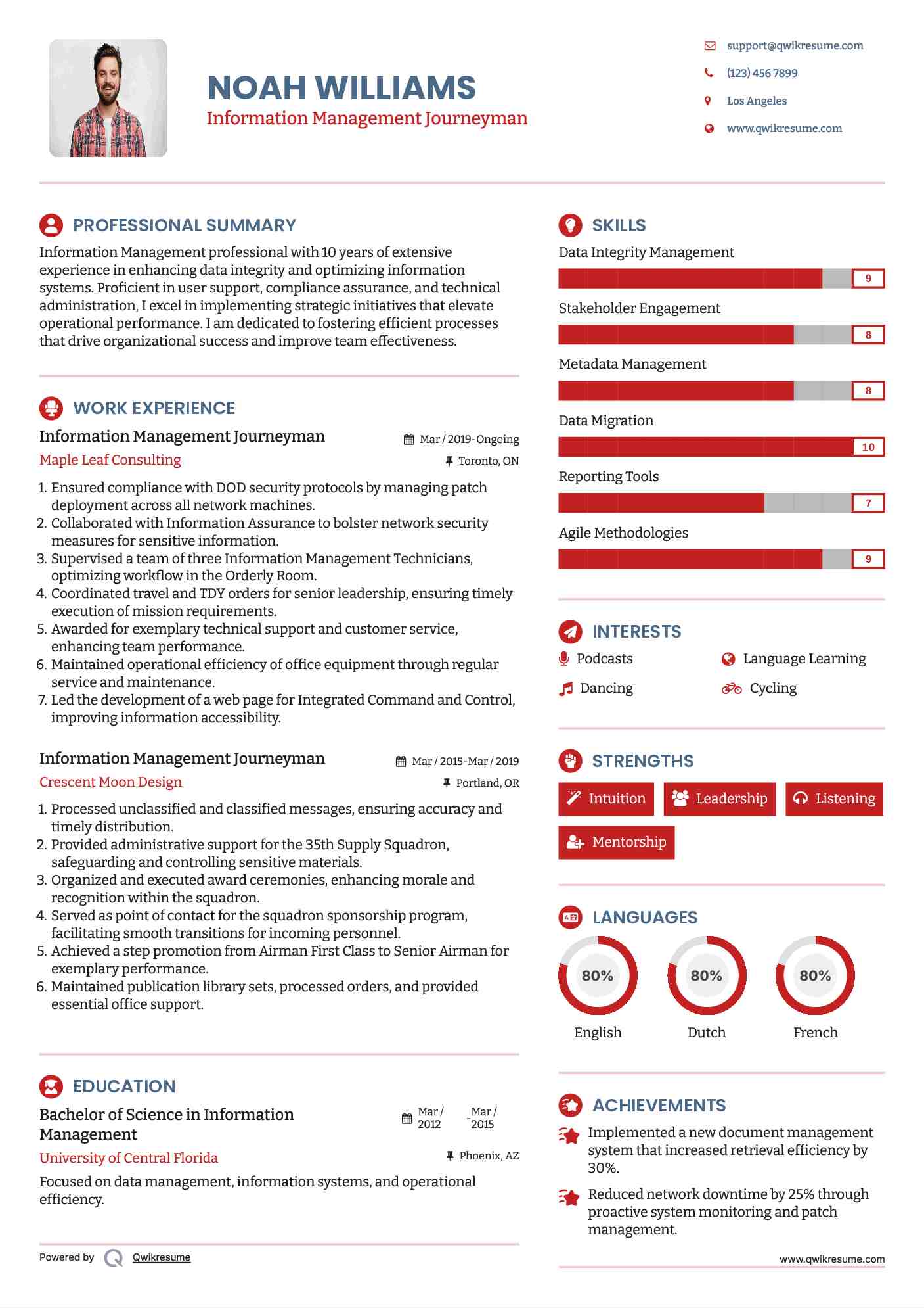 Information Management Journeyman Resume Model