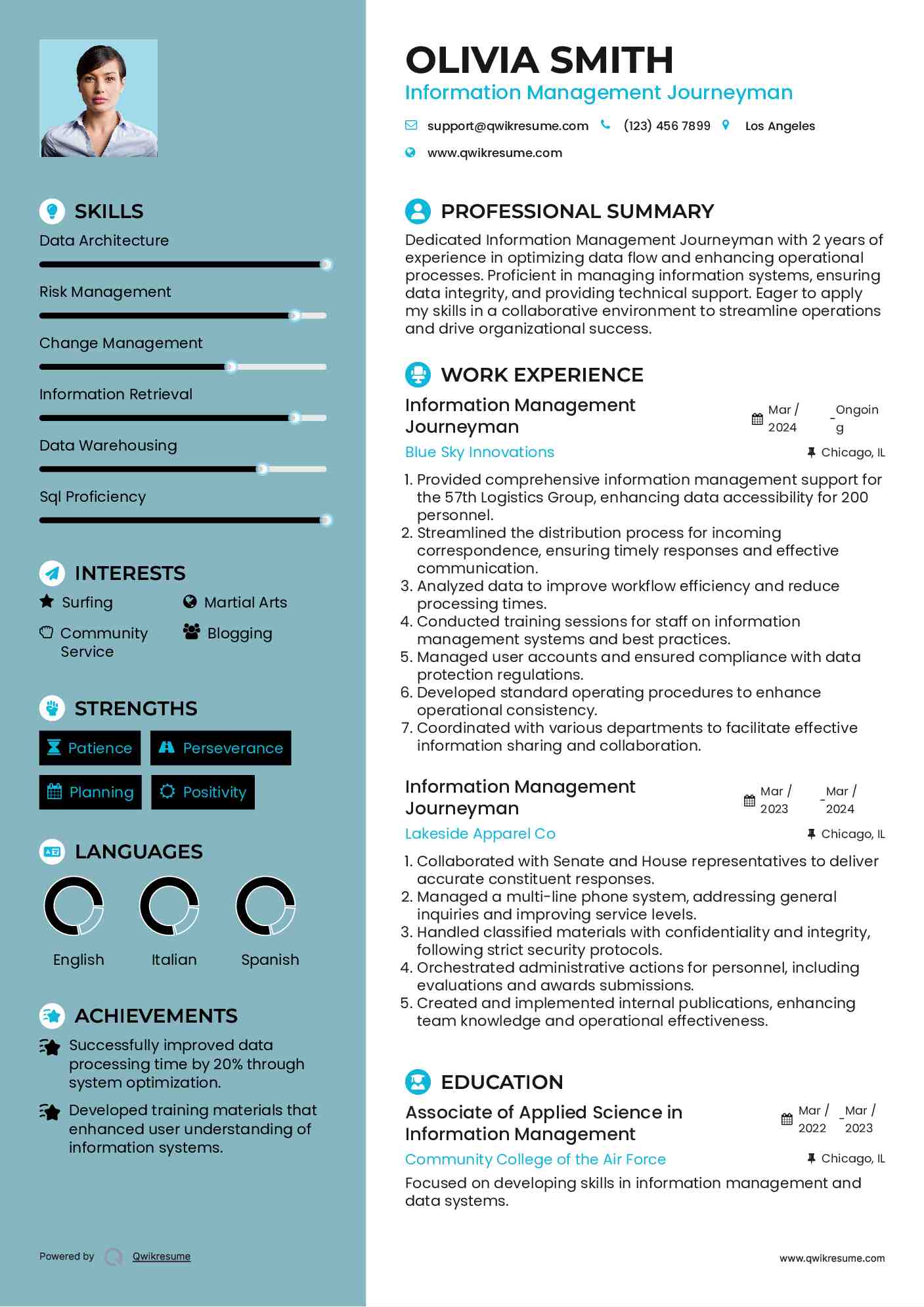 Information Management Journeyman Resume Model