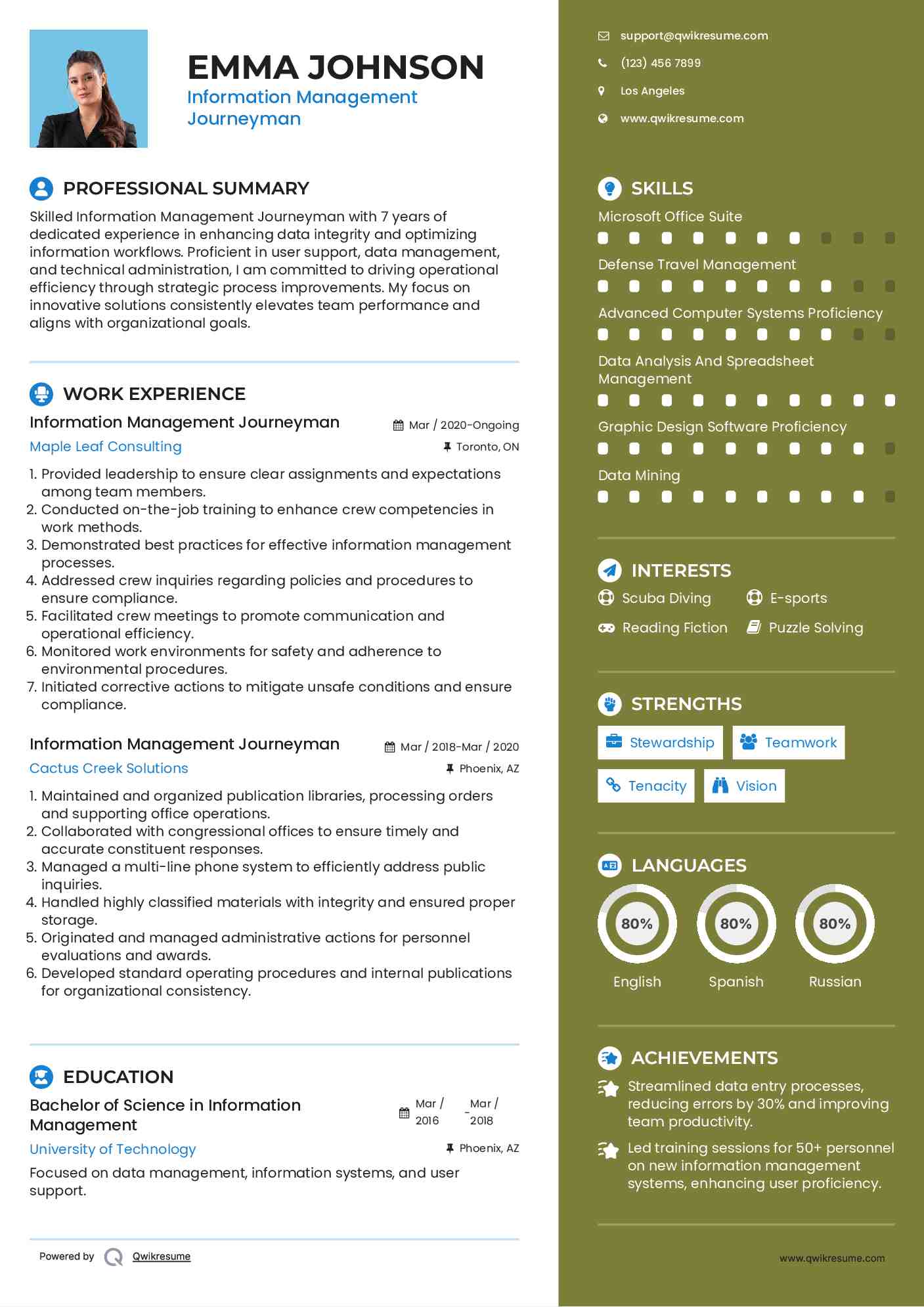 Information Management Journeyman Resume Format