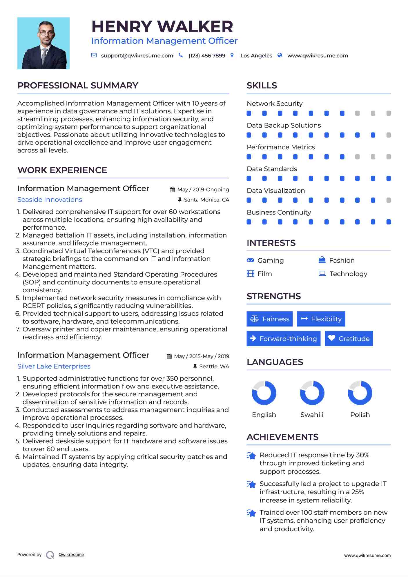 Information Management Officer Resume Sample