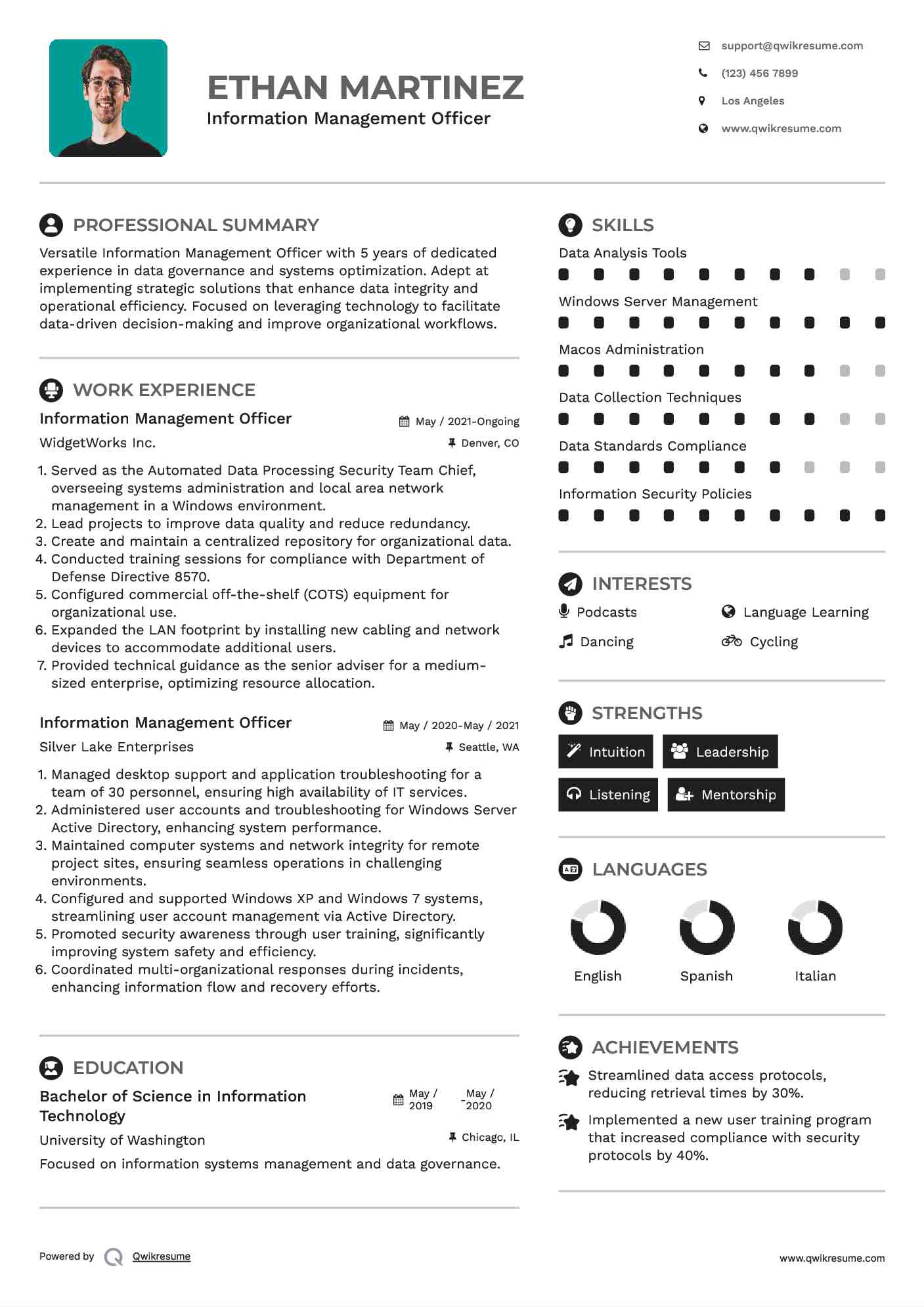 Information Management Officer Resume Format