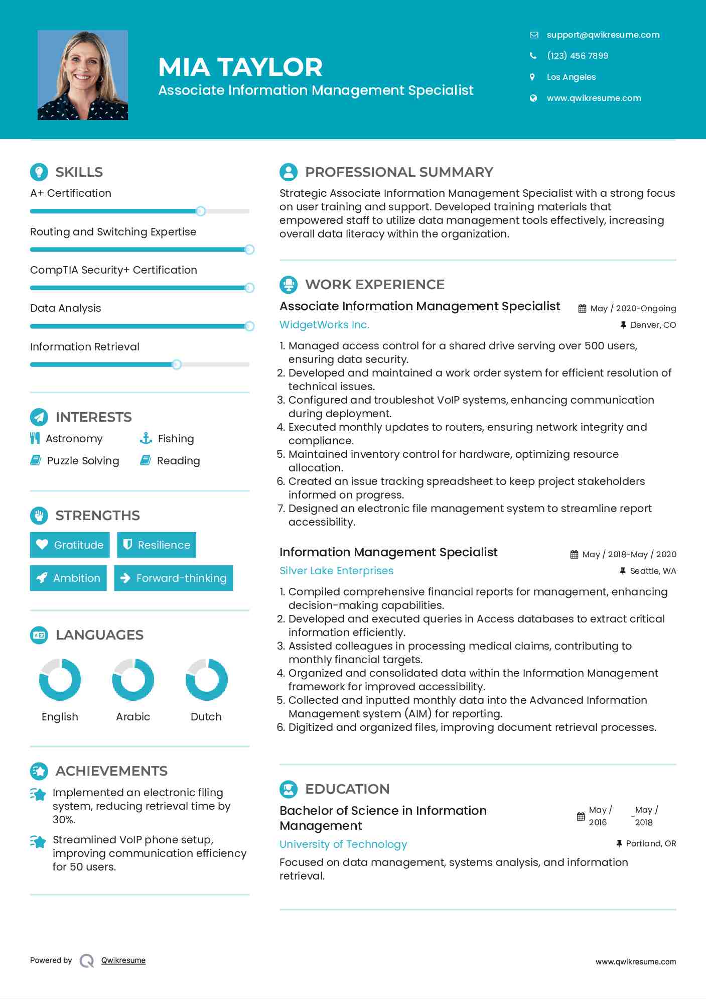 Associate Information Management Specialist Resume Format