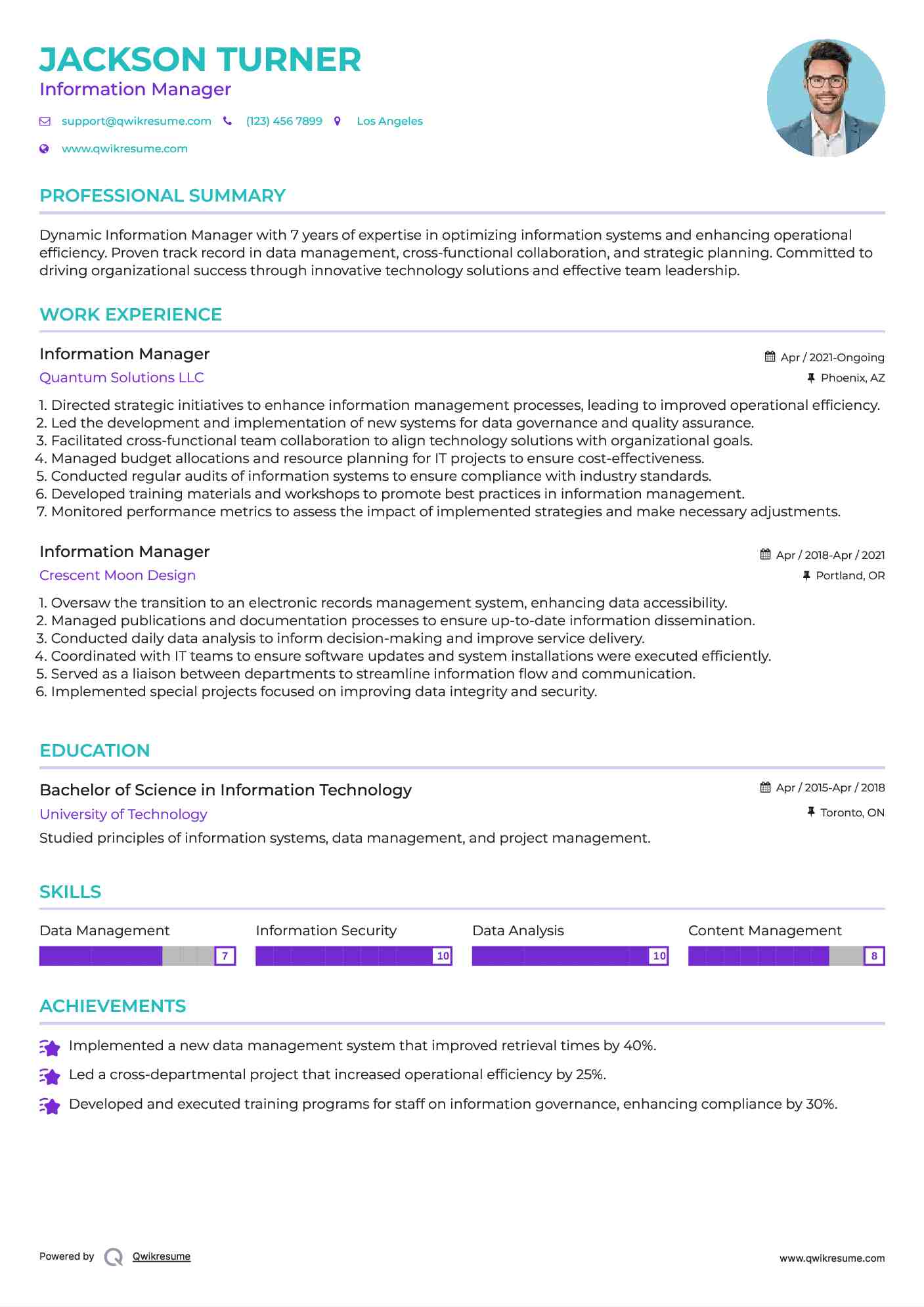 Information Manager Resume Example